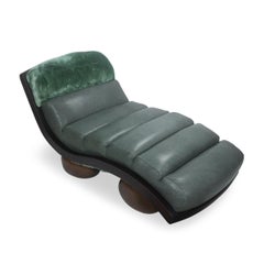 Sloping Chaise w/ Channeled Upholstery + Round Wood Feet, Customizable