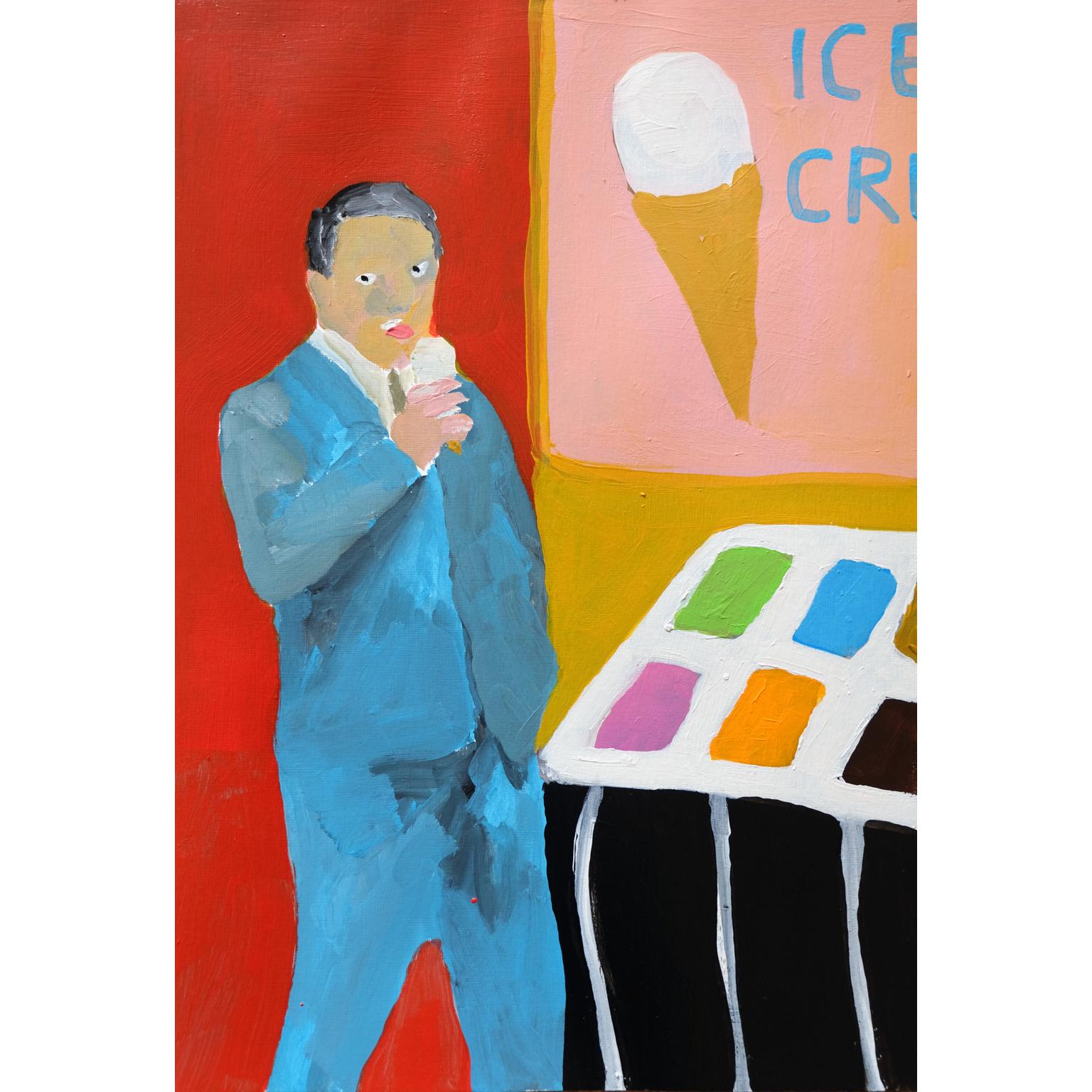 Modern 'Sloppy Seconds' Portrait Painting by Alan Fears Acrylic on Paper Ice Cream