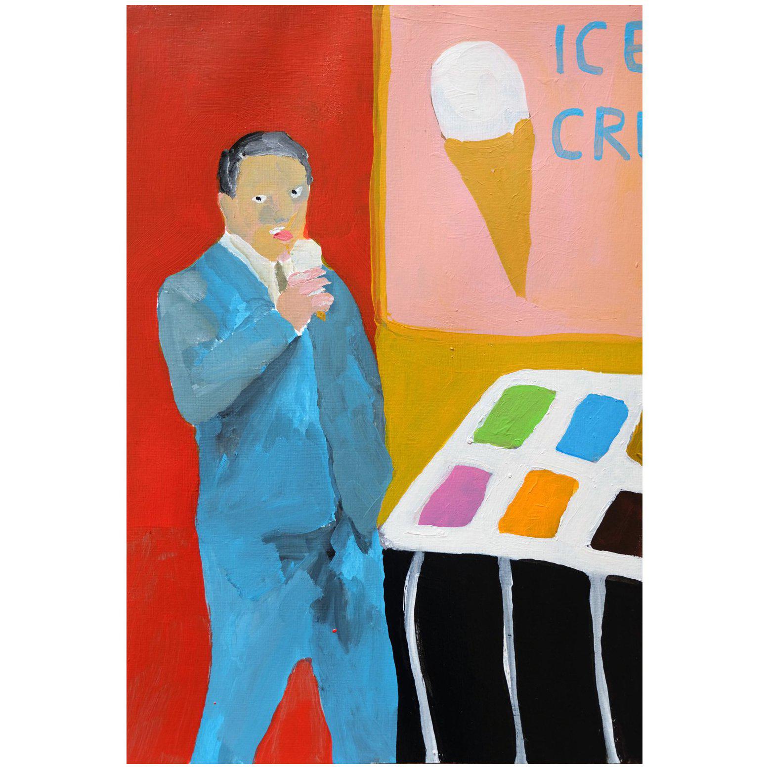 'Sloppy Seconds' Portrait Painting by Alan Fears Acrylic on Paper Ice Cream