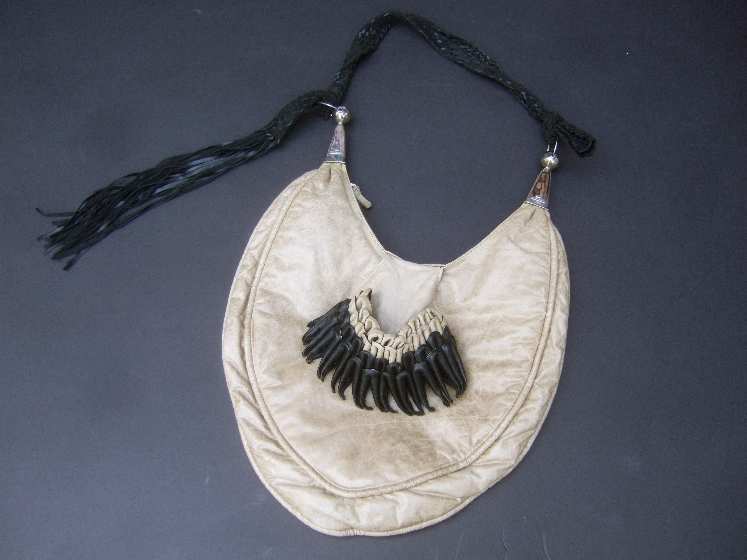 Slouchy Sterling Silver Leather Shoulder Bag Designed by Perez Sanz c 1990s 4