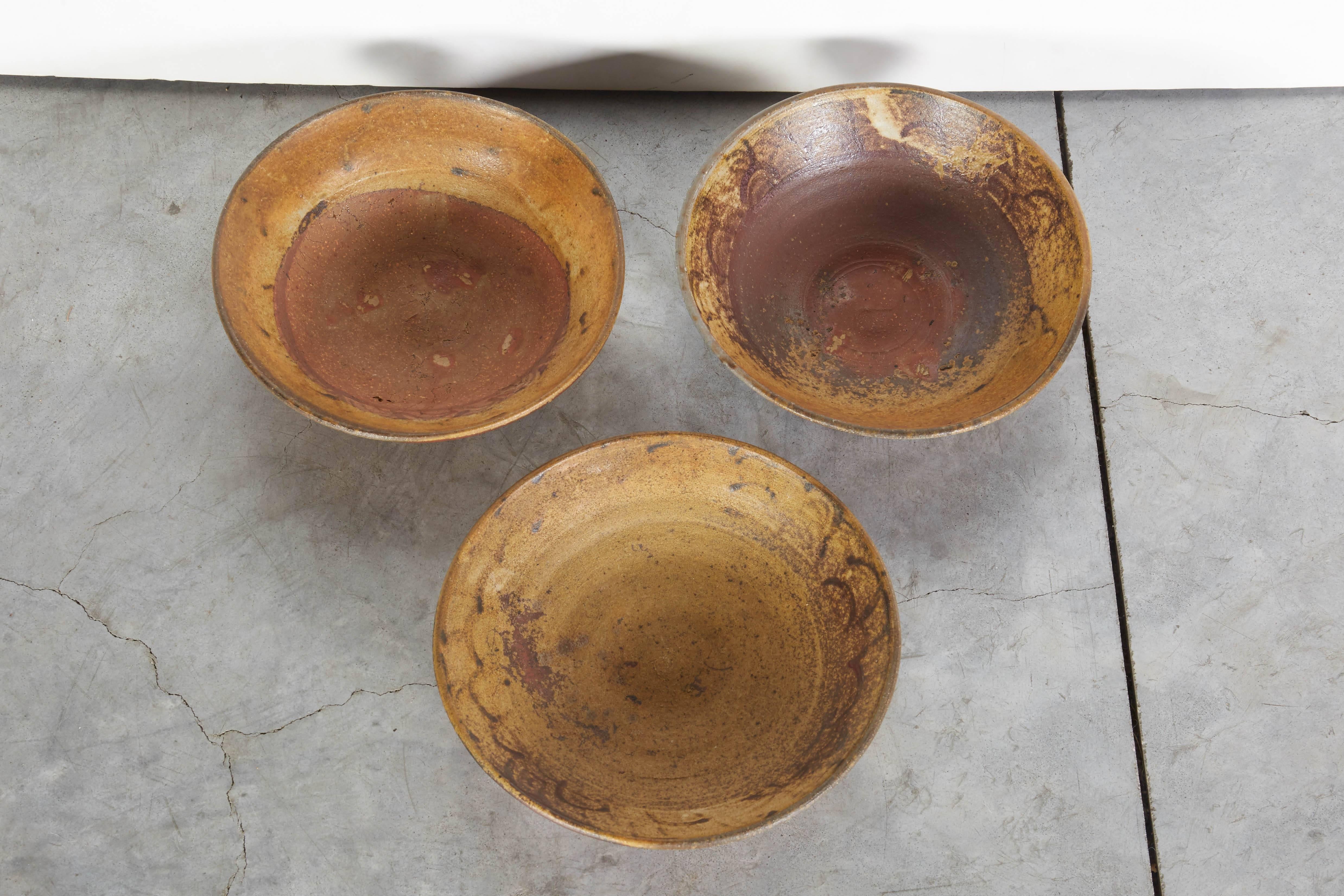 Slow Fired Japanese Bizen Ware Bowls In Excellent Condition For Sale In New York, NY