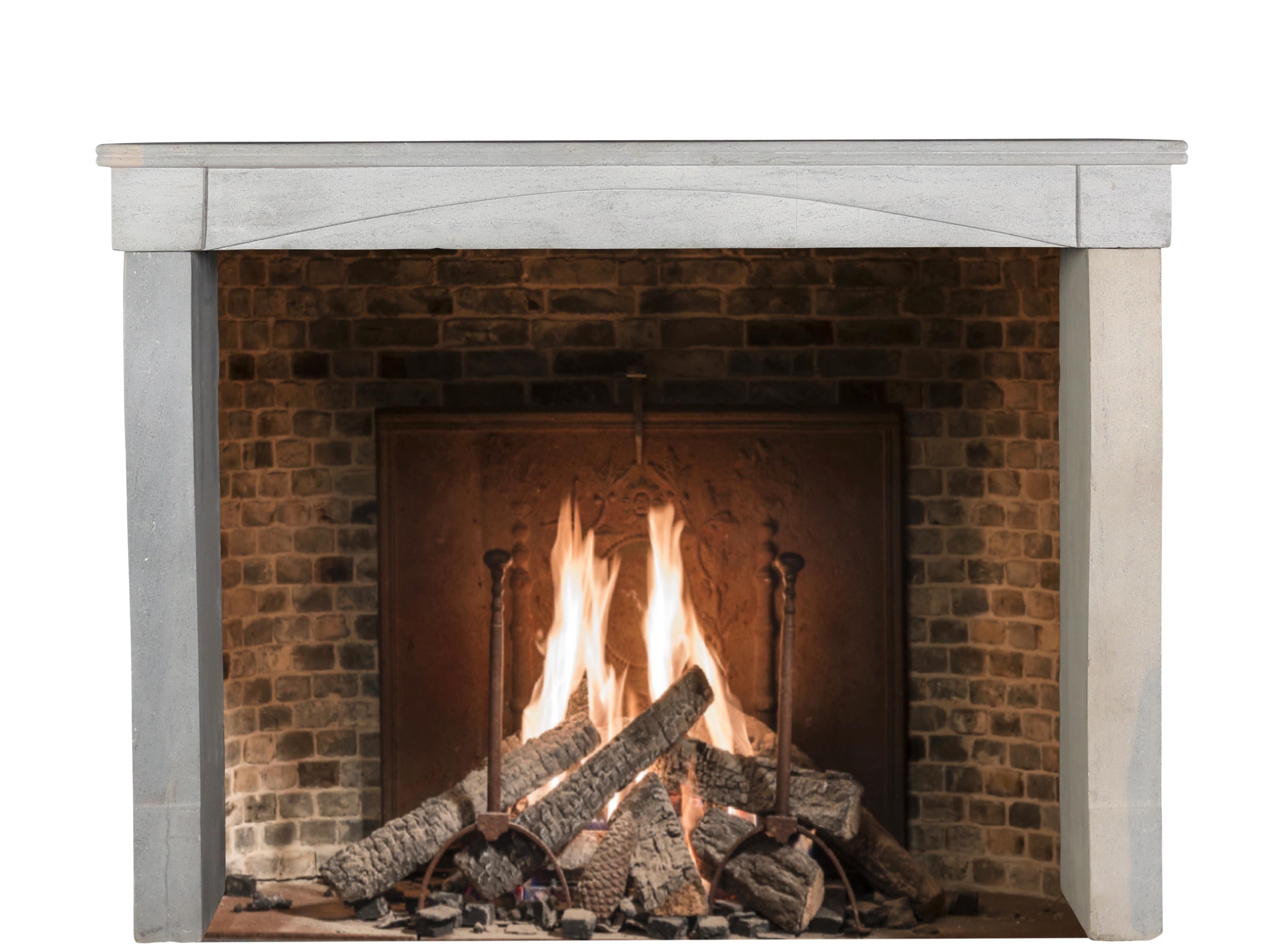 19th Century Slow Living Burgundy Bi-Color - Pearl/Blue-Grey & Sand-Beige Stone Fireplace For Sale