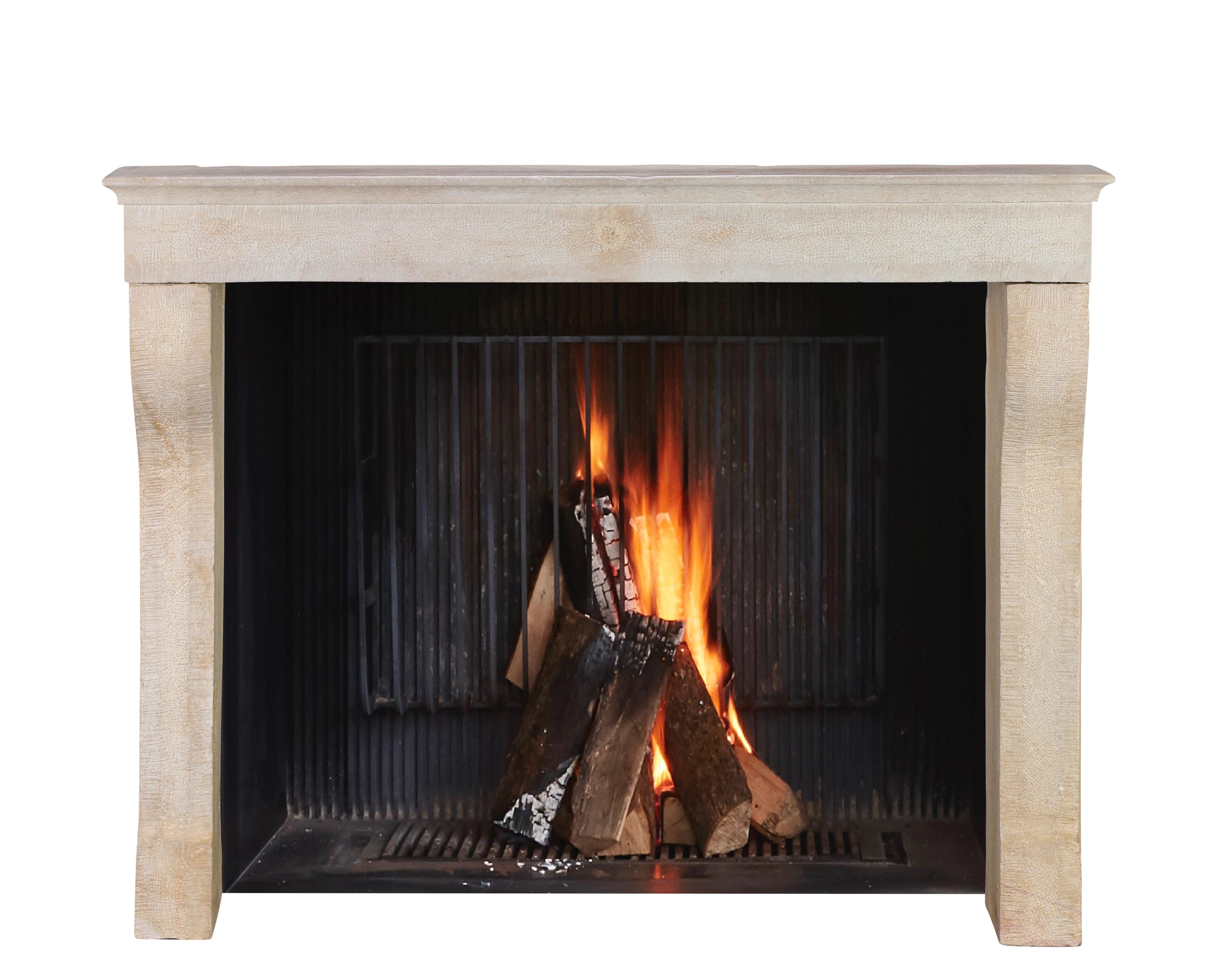 Hand-Carved Slow Living Fine Rustic Limestone Fireplace Mantel For Sale