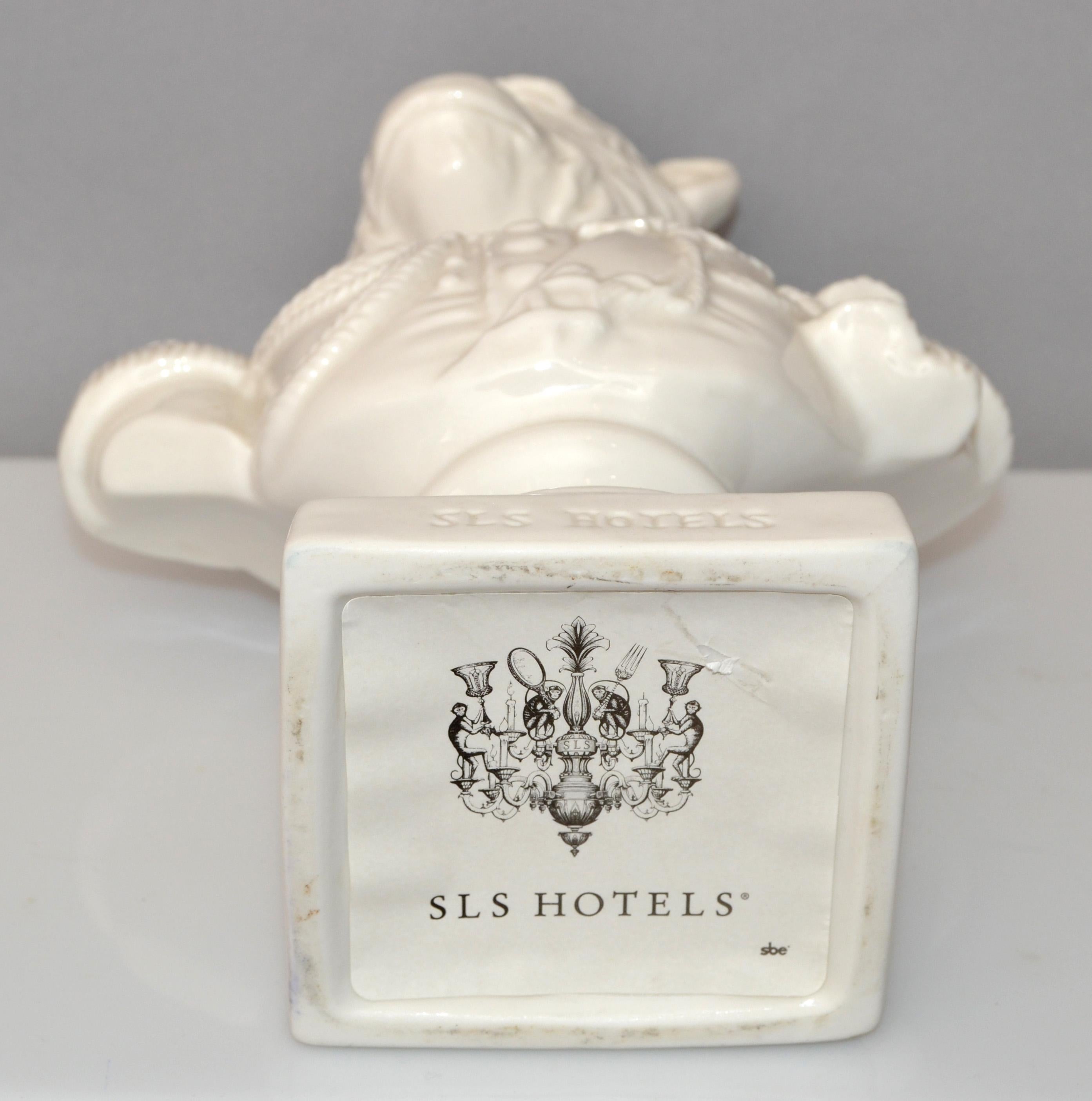 20th Century SLS Hotels Las Vegas Casino White Porcelain Monkey Bust Animal Sculpture America