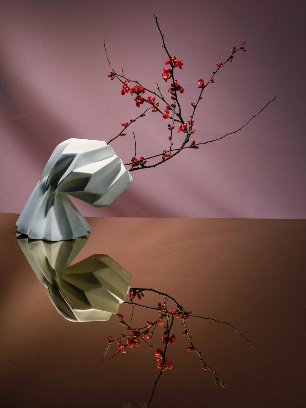 “Slump” Contemporary Origami Ceramic Vase by General Life, Half Slump Variation