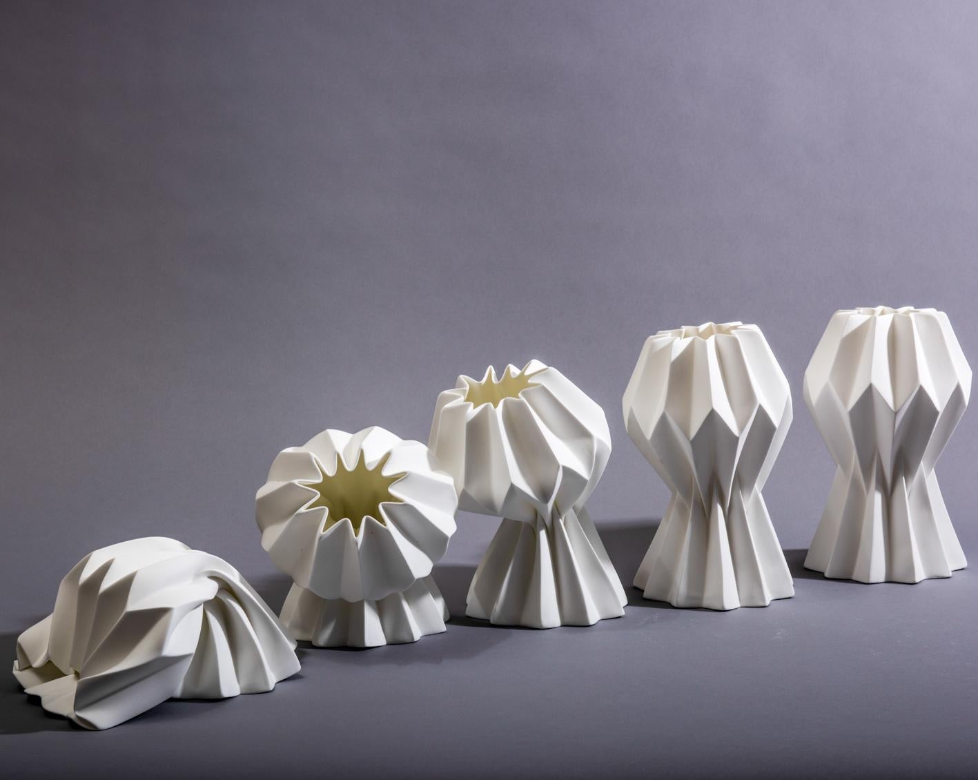 “Slump” Contemporary Origami Ceramic Vase by Studio Morison, Full Slump Type 5