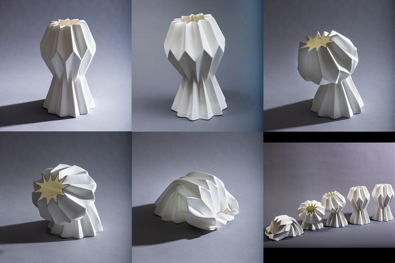 “Slump” Contemporary Origami Ceramic Vase by Studio Morison, Full Slump Type 6