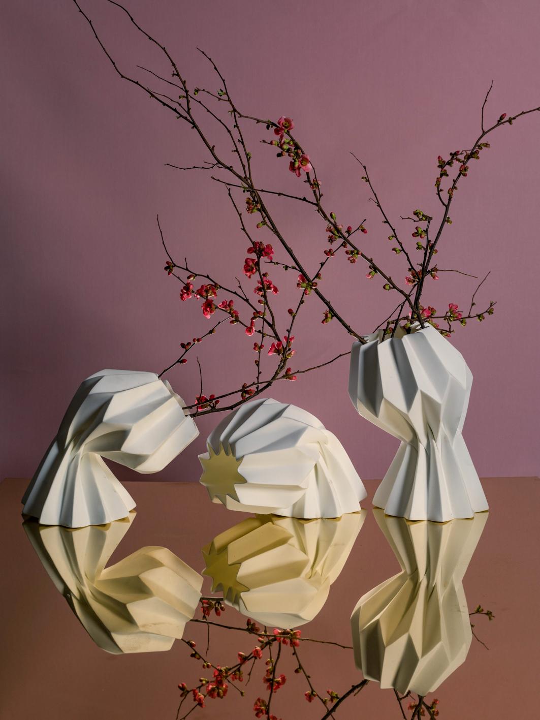 “Slump” Contemporary Origami Ceramic Vase by Studio Morison, Full Slump Type 1