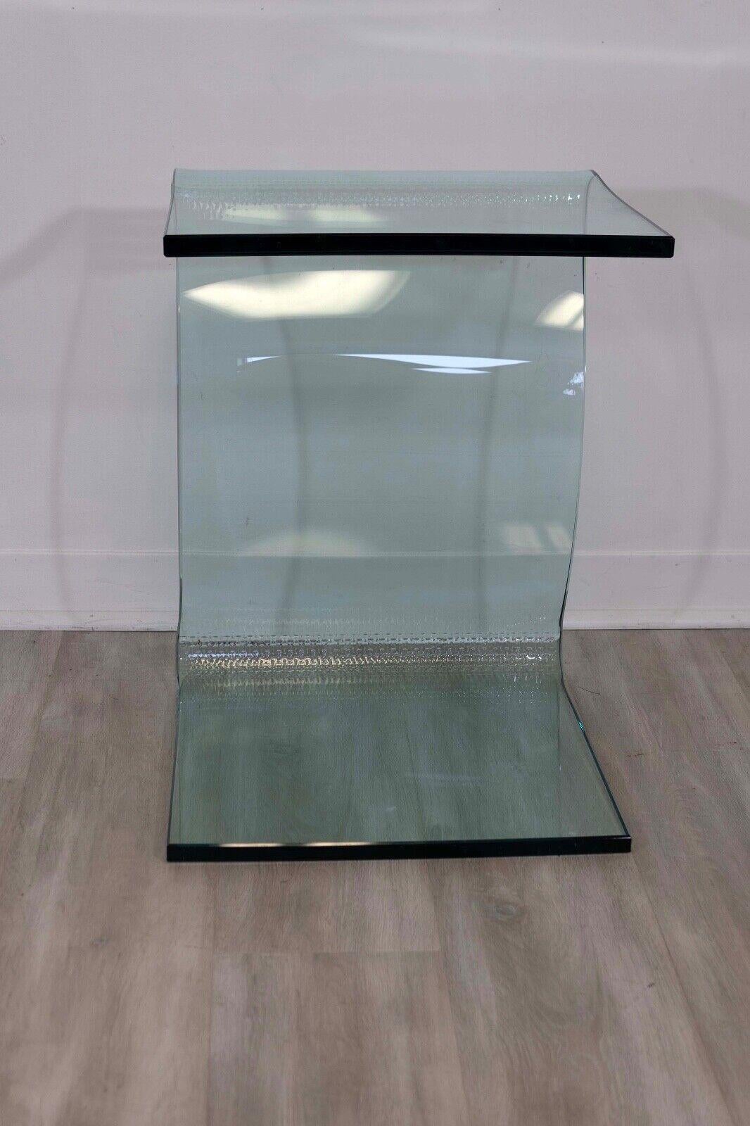 Slumped Curved Textured Glass End Table by Laurel Fyfe Contemporary Modern 1