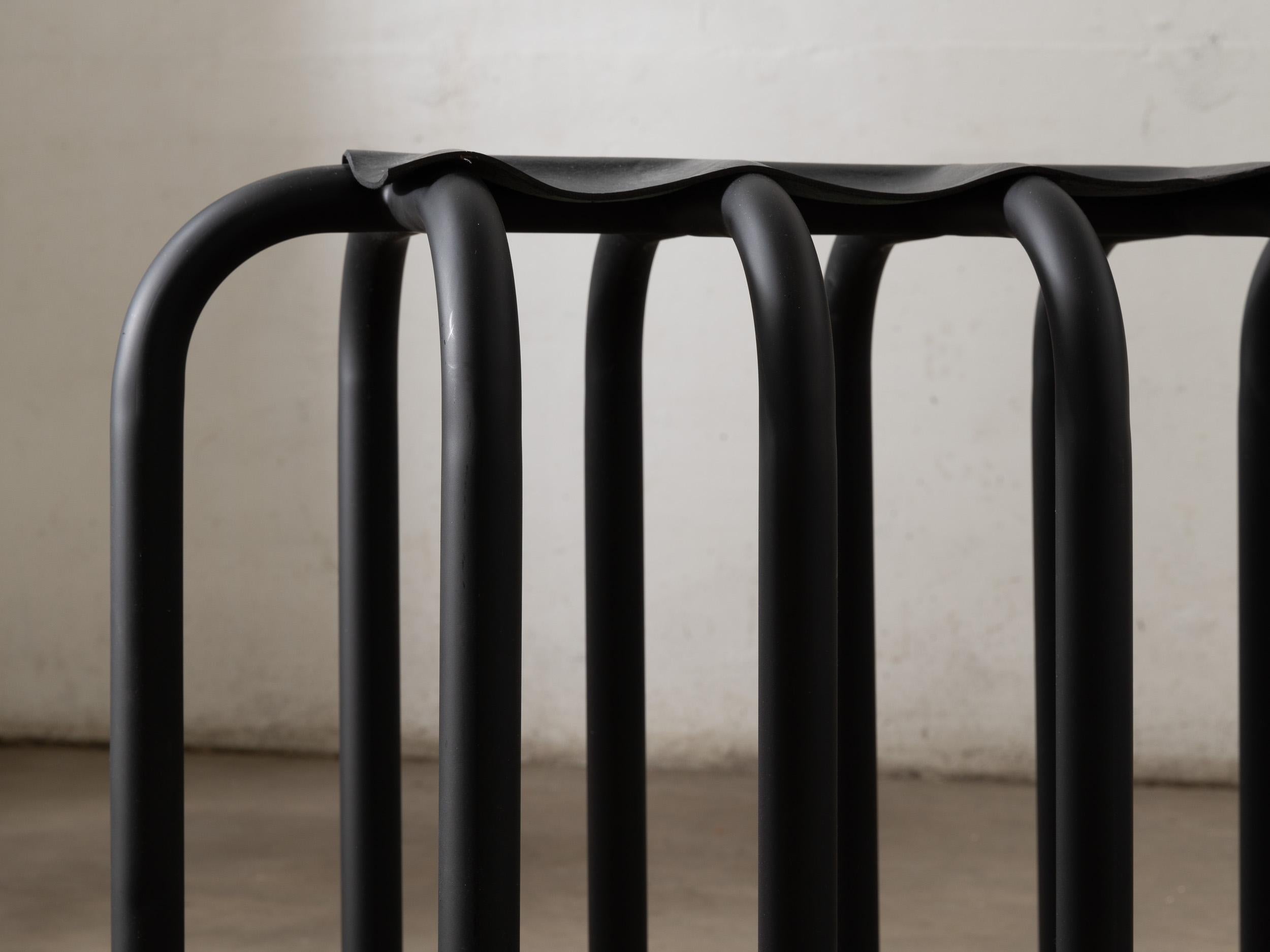 Post-Modern Slumped Leather Bench by Gentner Design For Sale