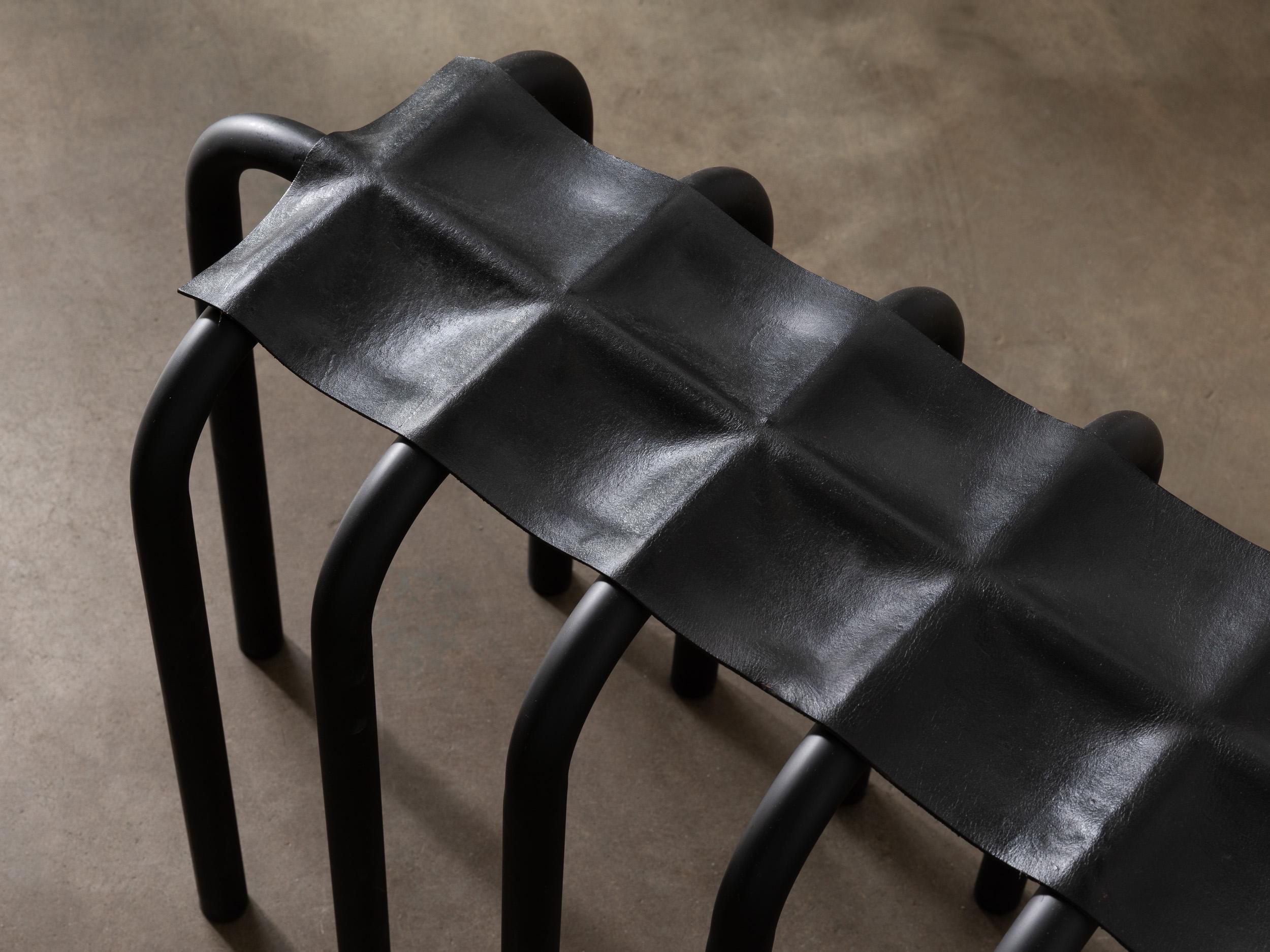 American Slumped Leather Bench by Gentner Design For Sale