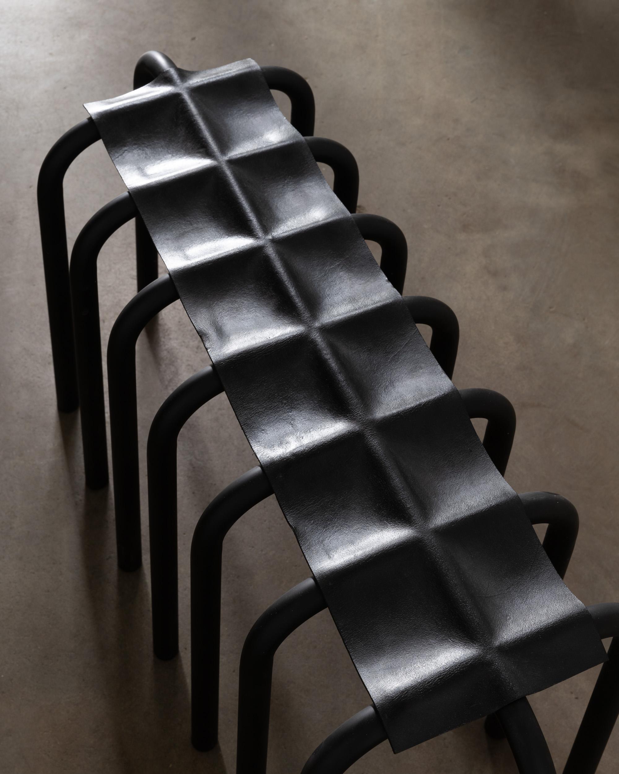 Other Slumped Leather Bench by Gentner Design For Sale