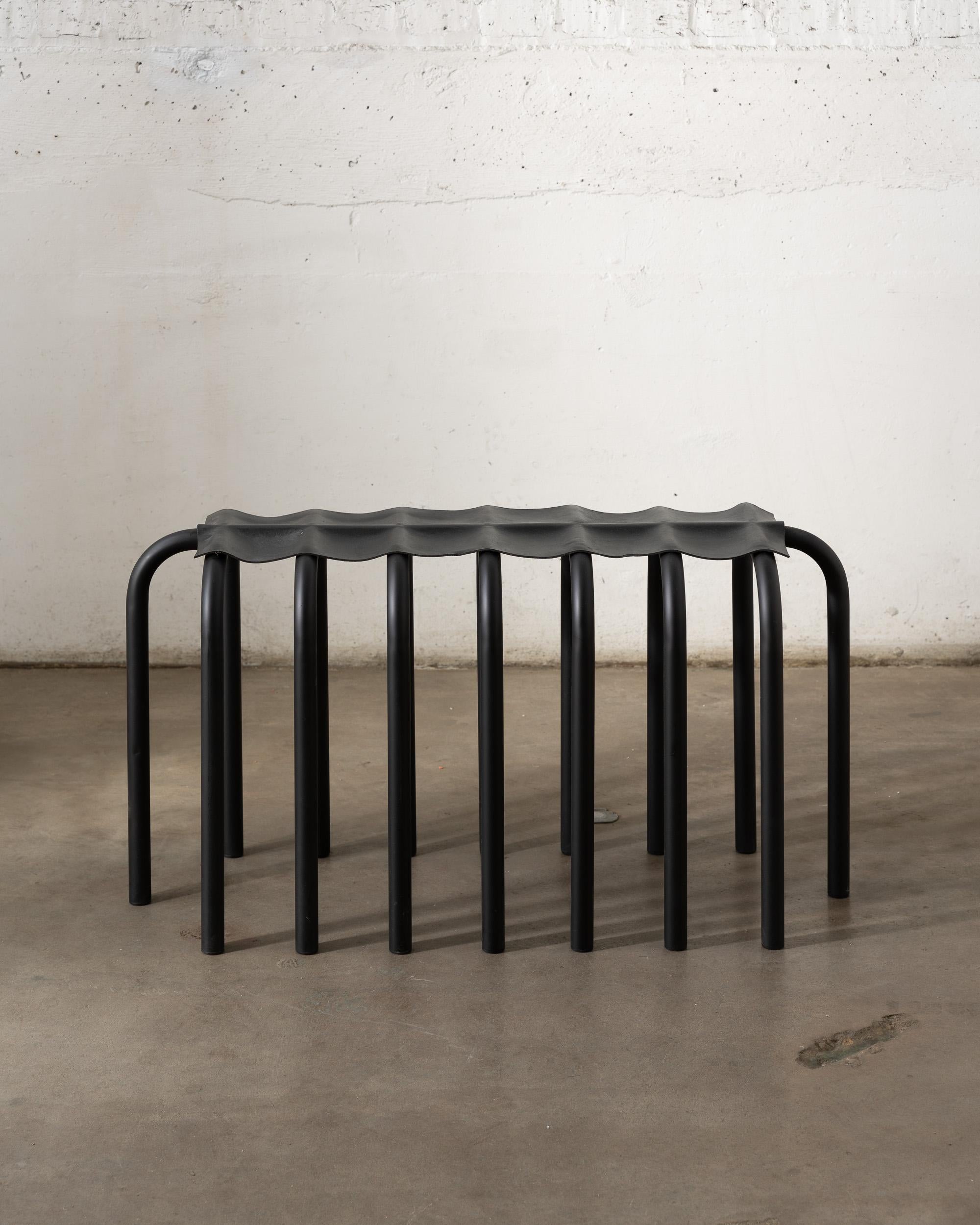 Steel Slumped Leather Bench by Gentner Design For Sale