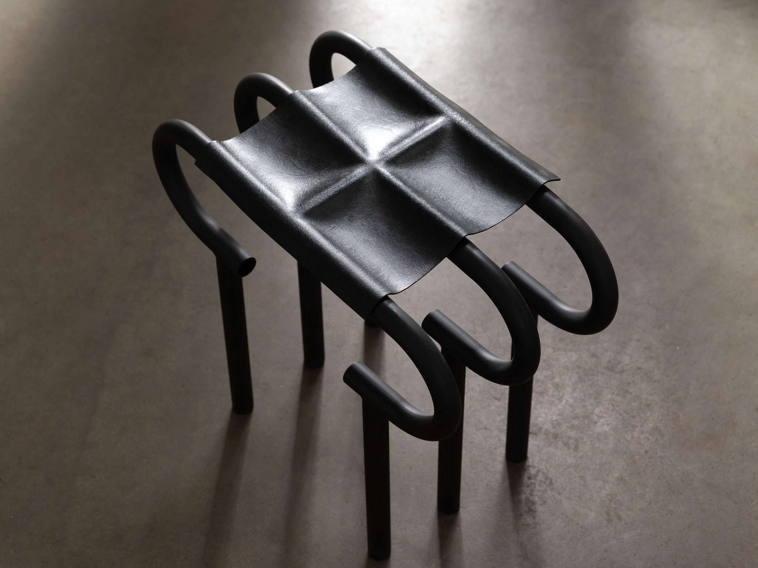 Post-Modern Slumped Leather Stool by Gentner Design For Sale