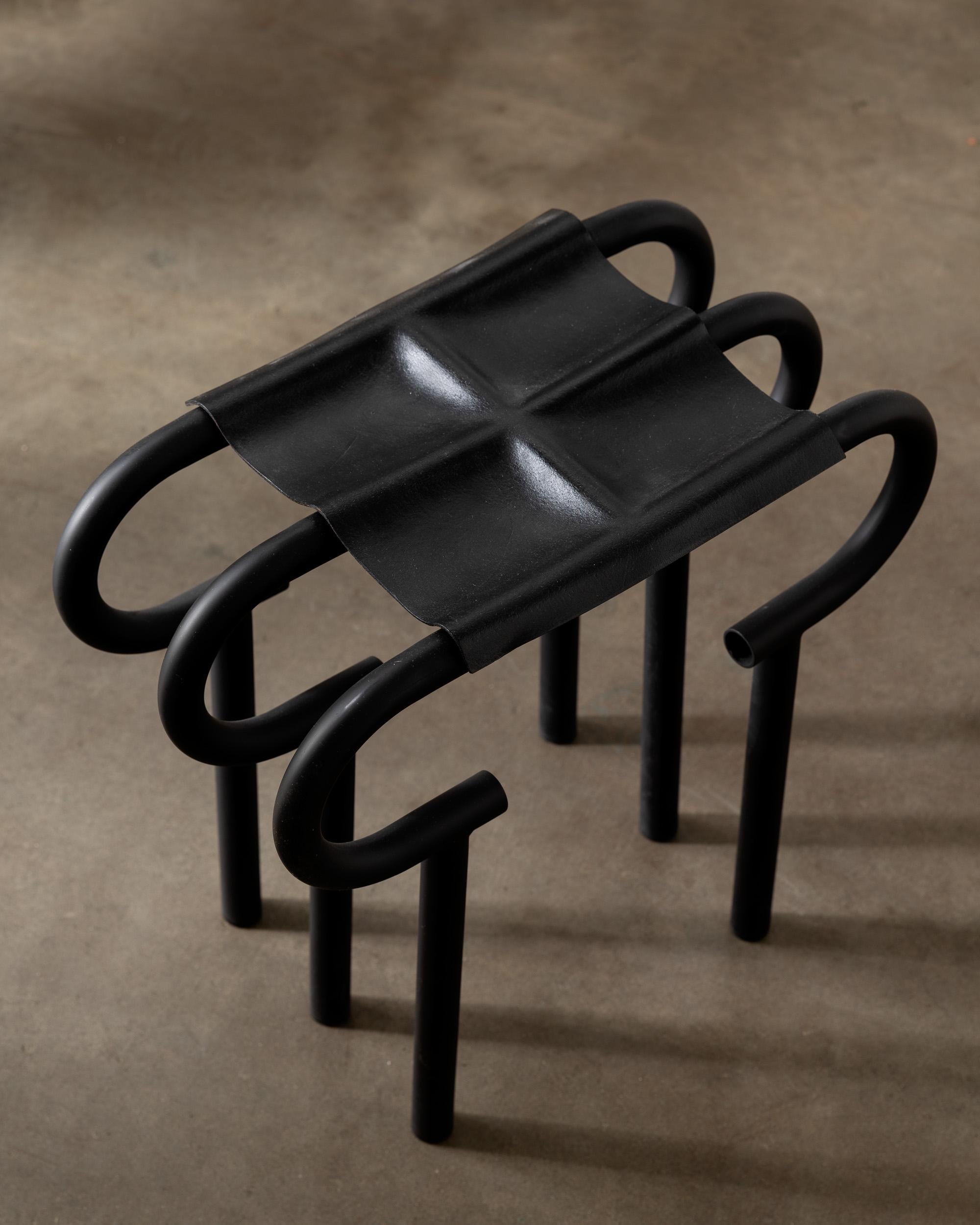 American Slumped Leather Stool by Gentner Design For Sale