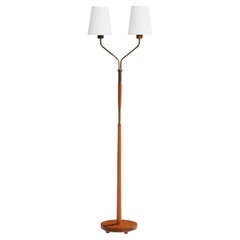 SM Kosta, Floor Lamp, Teak, Brass, Fabric, Sweden, 1950s
