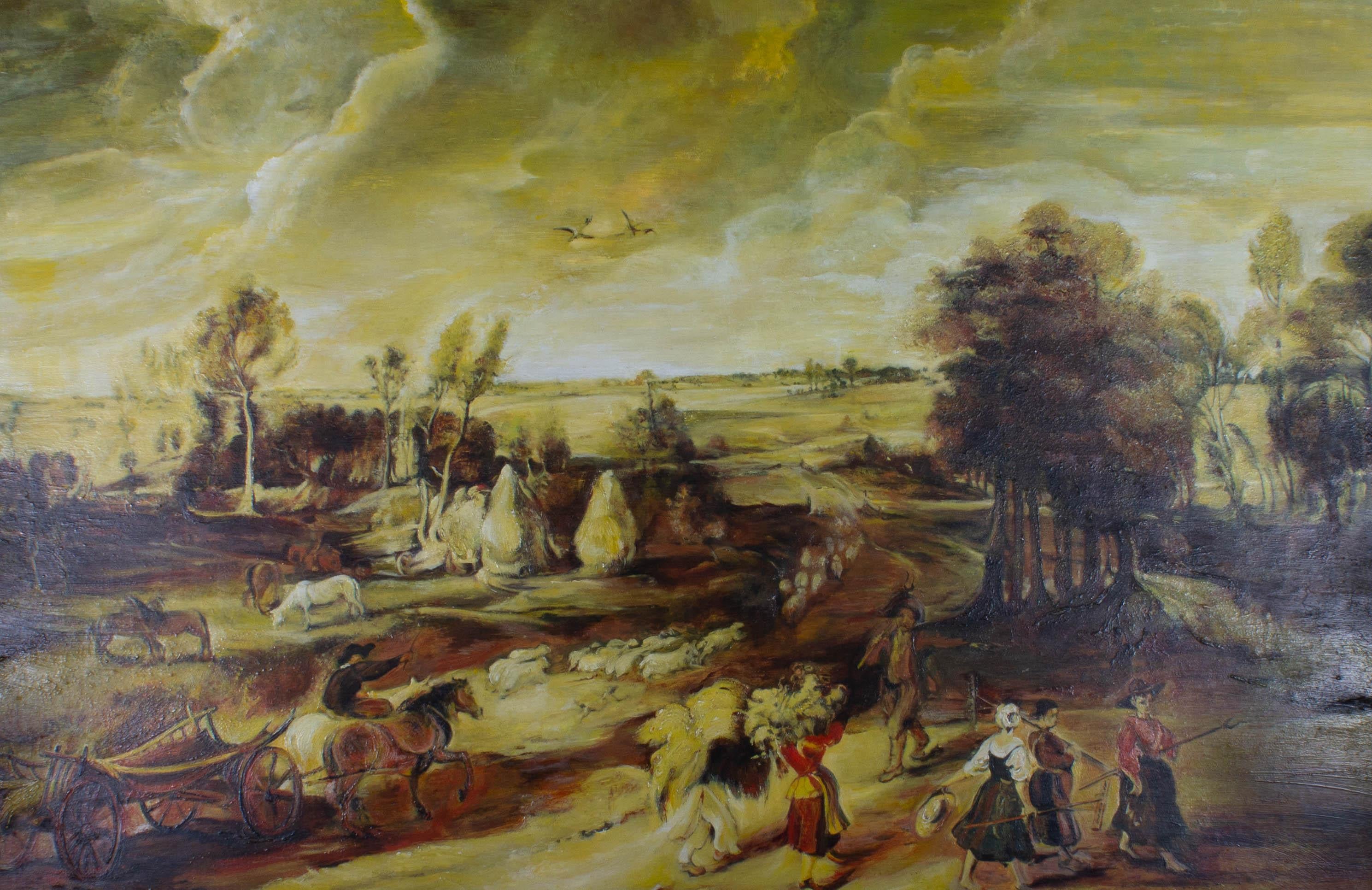 Arenas después de Rubens - Óleo grande del siglo XX, Campesinos volviendo de los campos - Painting de S.M. Sands after Peter Paul Rubens