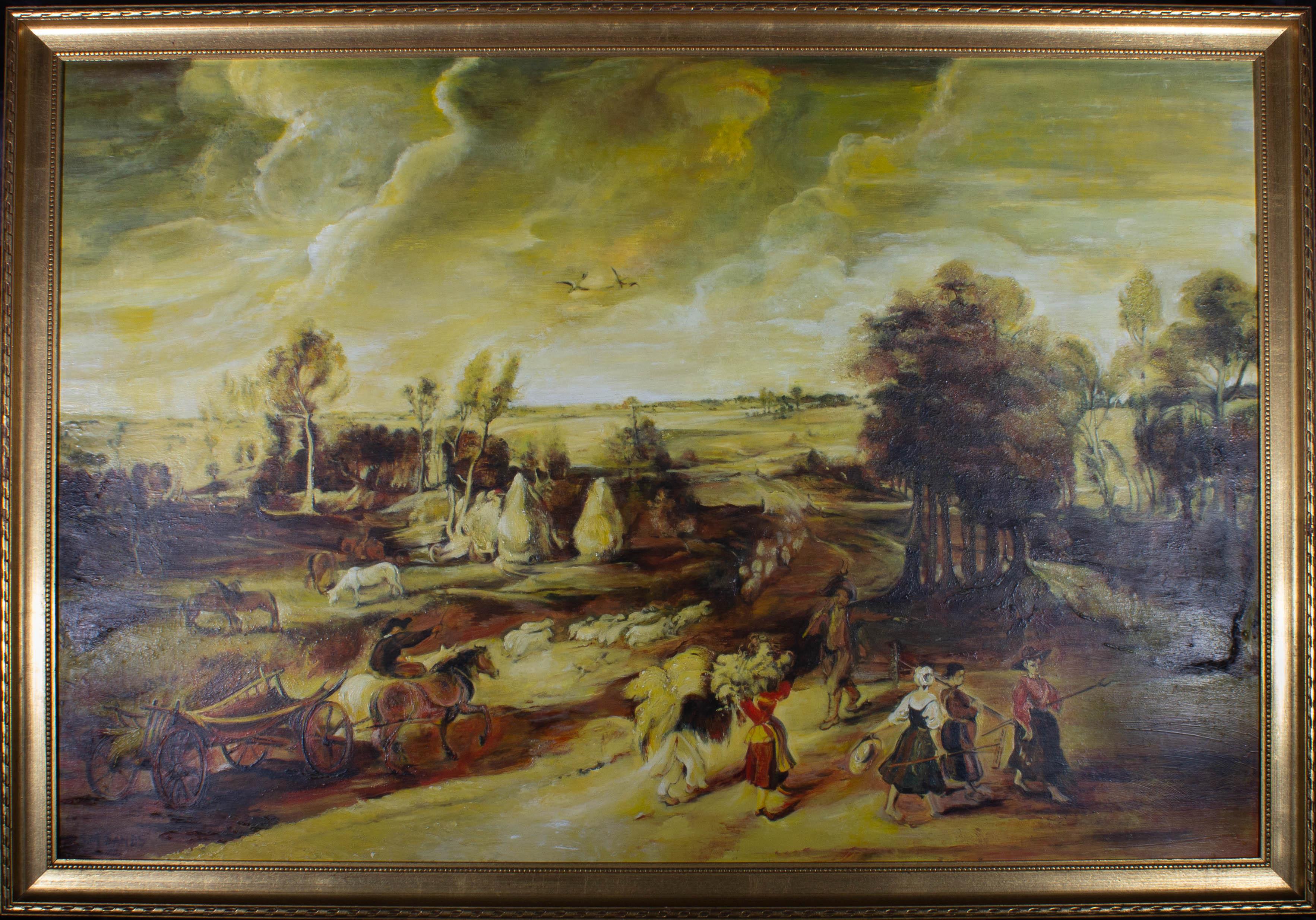 S.M. Sands after Peter Paul Rubens Landscape Painting - Sands after Rubens - Large 20th Century Oil, Peasants Returning from the Fields