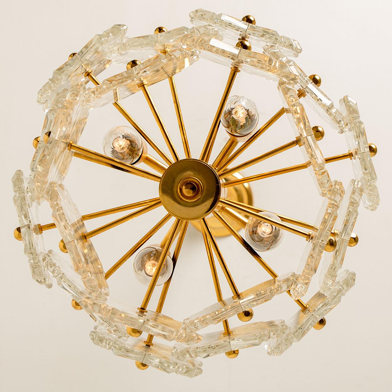 Smal  Glass and Brass Floral Three Tiers Light Fixture, 1970s For Sale 4