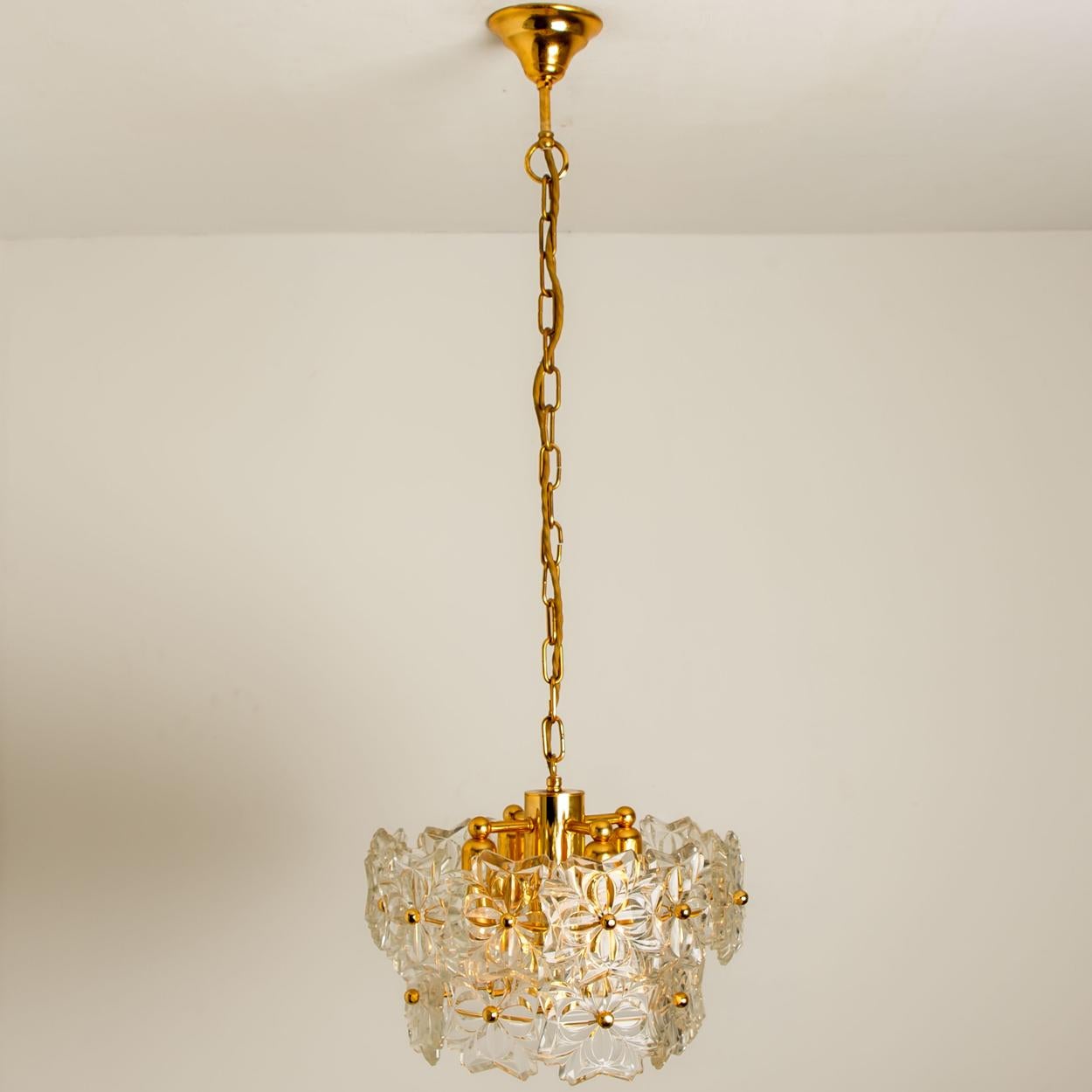 Smal  Glass and Brass Floral Three Tiers Light Fixture, 1970s For Sale 5