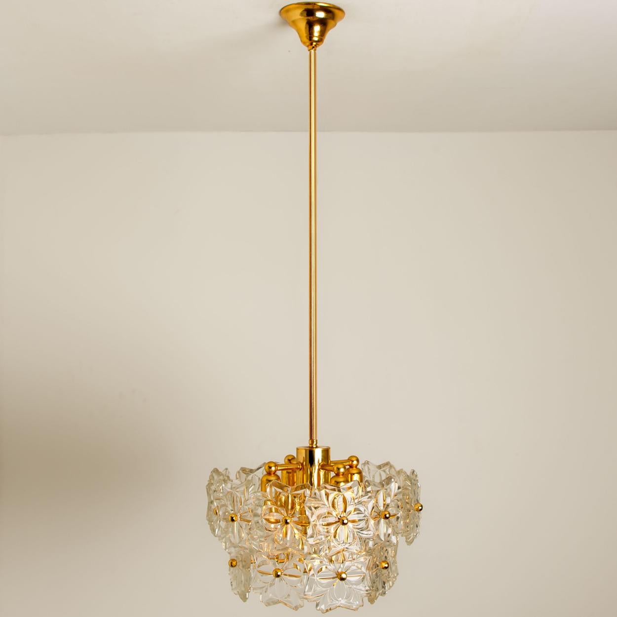 Smal  Glass and Brass Floral Three Tiers Light Fixture, 1970s For Sale 7