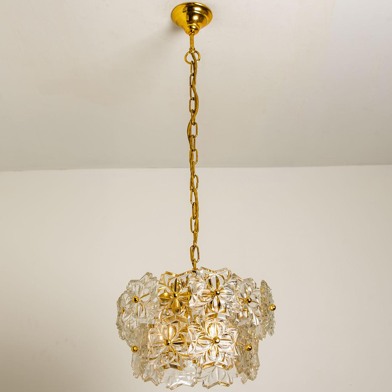 Smal  Glass and Brass Floral Three Tiers Light Fixture, 1970s For Sale 3