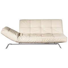 Smala by Ligne Roset Adjustable Daybed Sofa in Beige Leather with Pillow