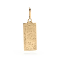 Vintage Small 1 Dollar Bill Charm, 18k Yellow Gold, Italian Gold Charm