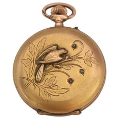 Small 10 Karat Gold and Diamonds Full Hunter Victorian Period Fob/Pocket Watch
