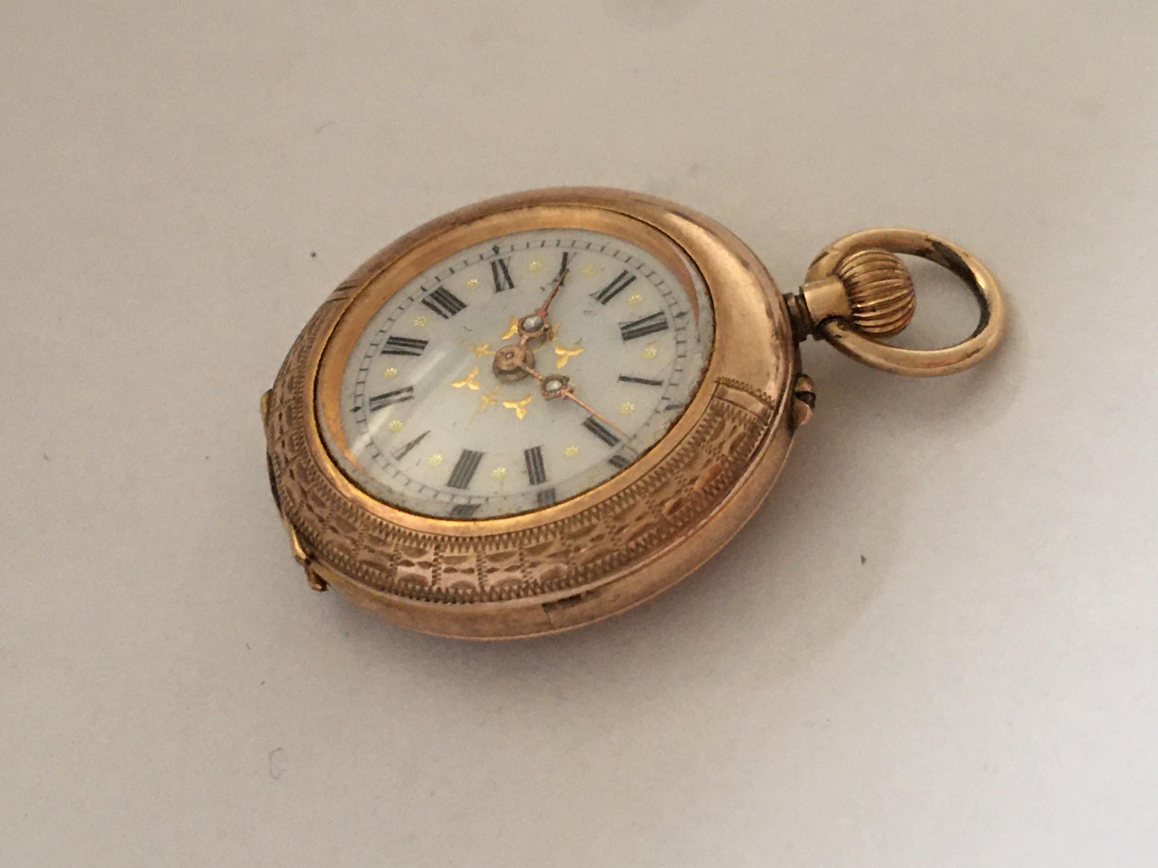 Small 10 Karat Gold and Diamonds Antique Fob Watch 3