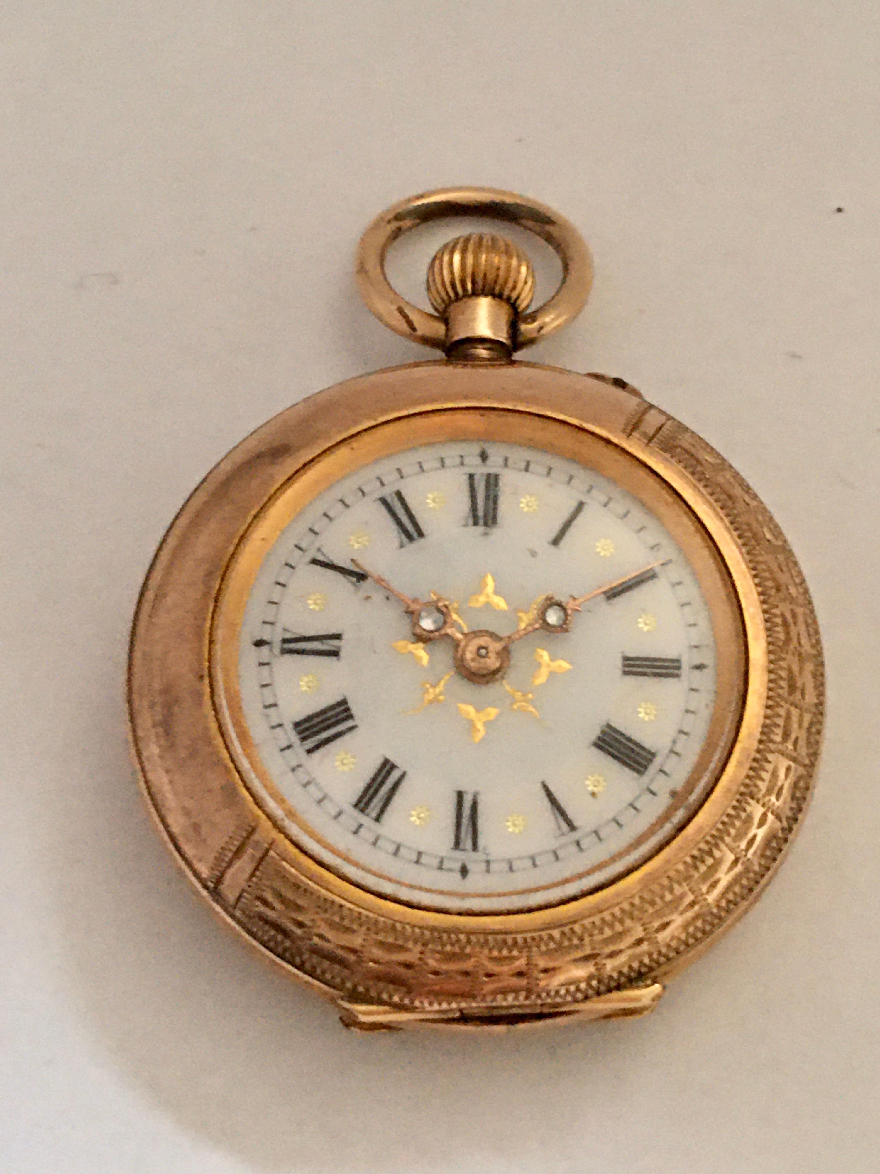 Small 10 Karat Gold and Diamonds Antique Fob Watch 5