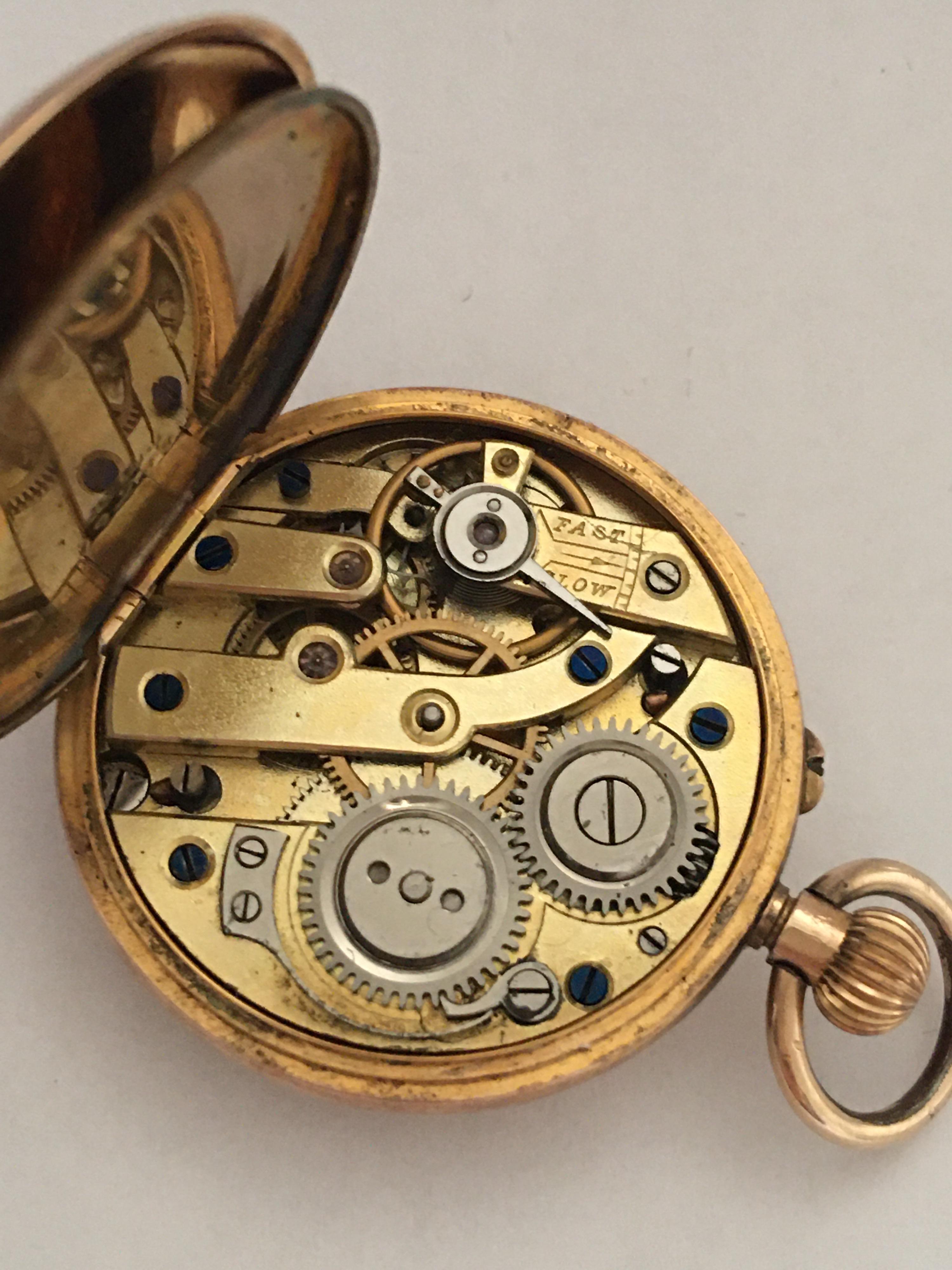 Small 10 Karat Gold and Diamonds Antique Fob Watch In Good Condition In Carlisle, GB