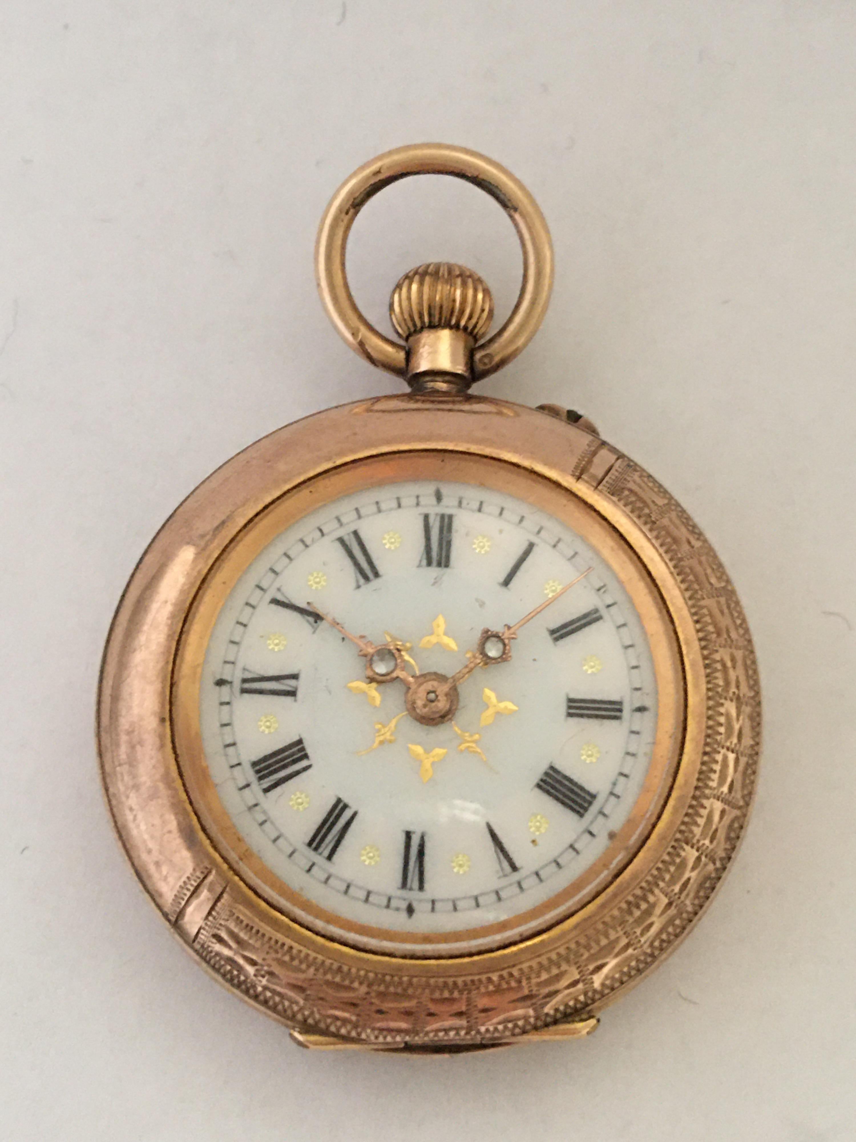 Small 10 Karat Gold and Diamonds Antique Fob Watch 1