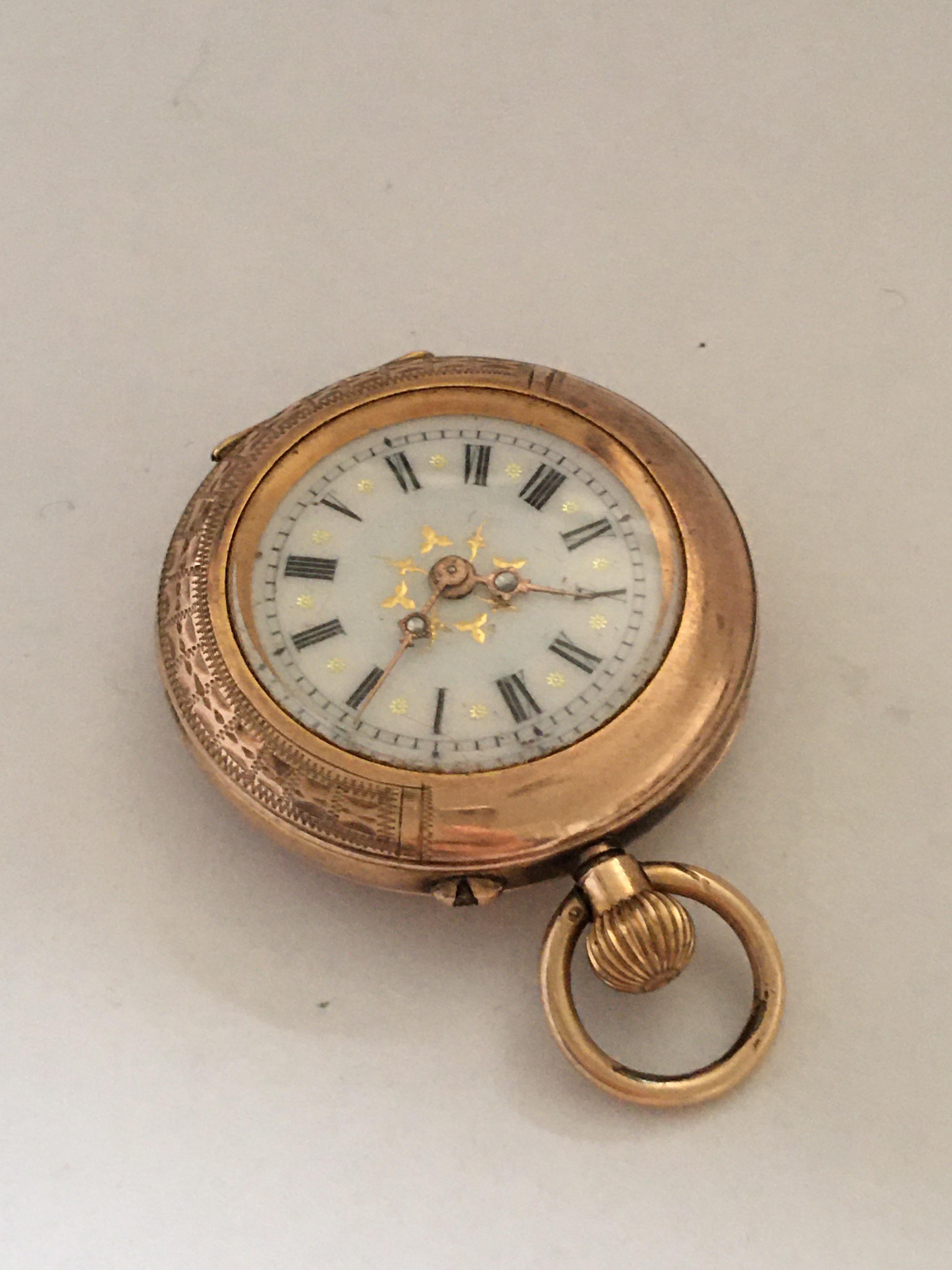 Small 10 Karat Gold and Diamonds Antique Fob Watch 2