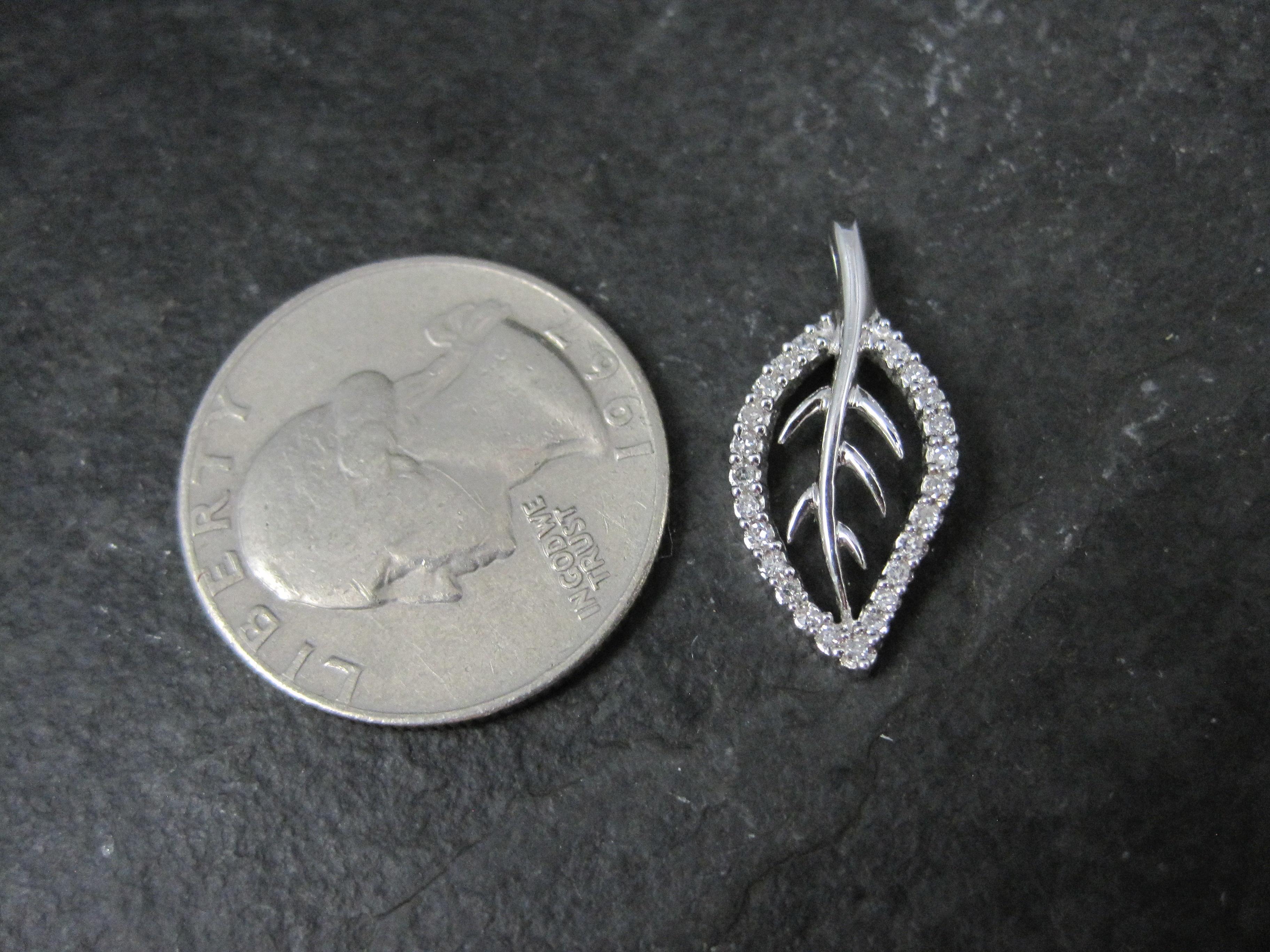 Modern Small 10K White Gold Diamond Leaf Pendant For Sale