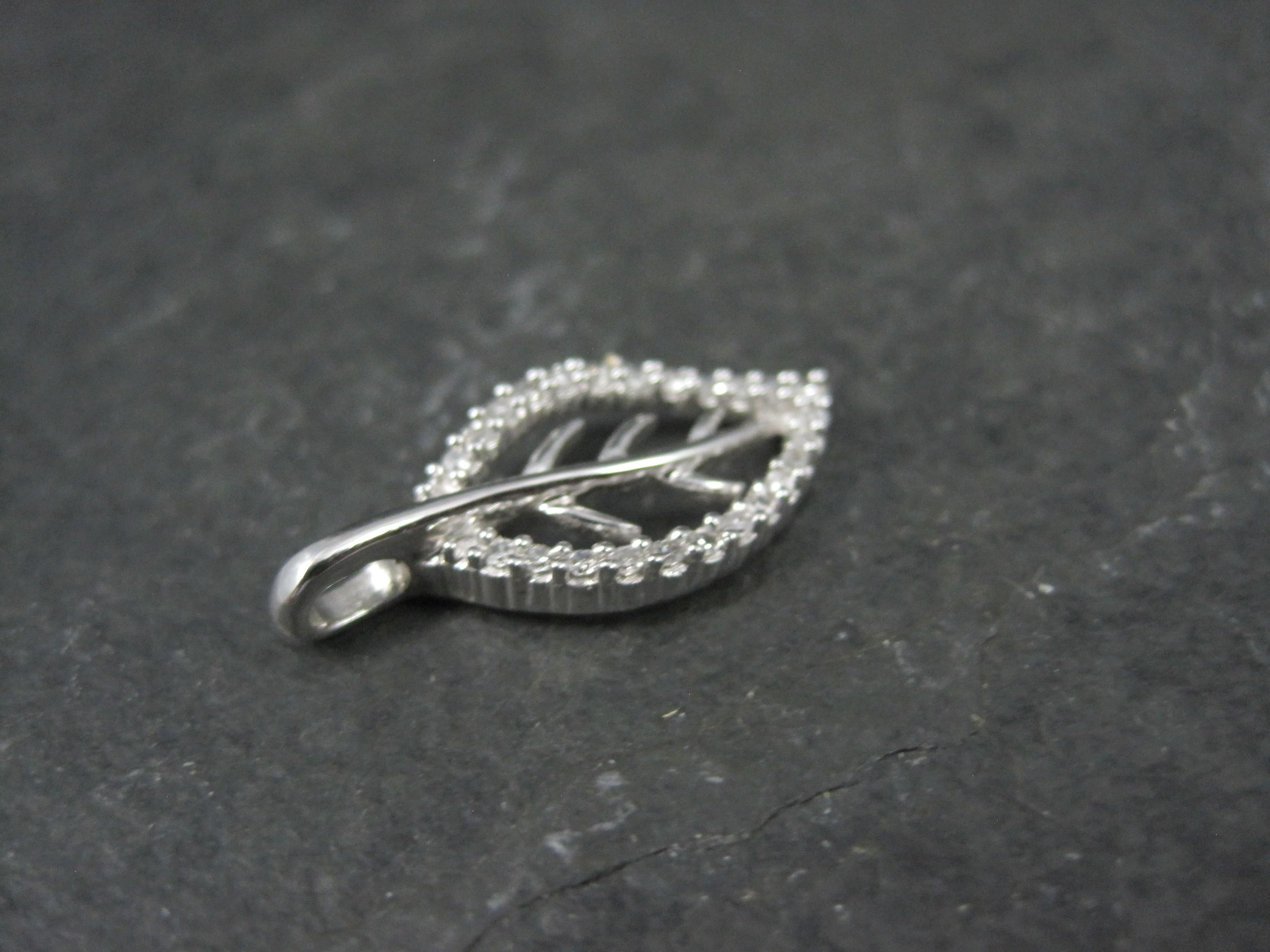 Small 10K White Gold Diamond Leaf Pendant In Excellent Condition For Sale In Webster, SD
