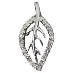 Used Small 10K White Gold Diamond Leaf Pendant