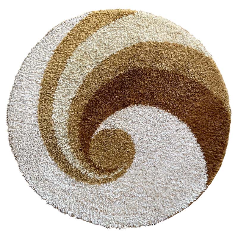 Large Mid Century Modern / Op Art Round Rya Rug by Reichel, West ...