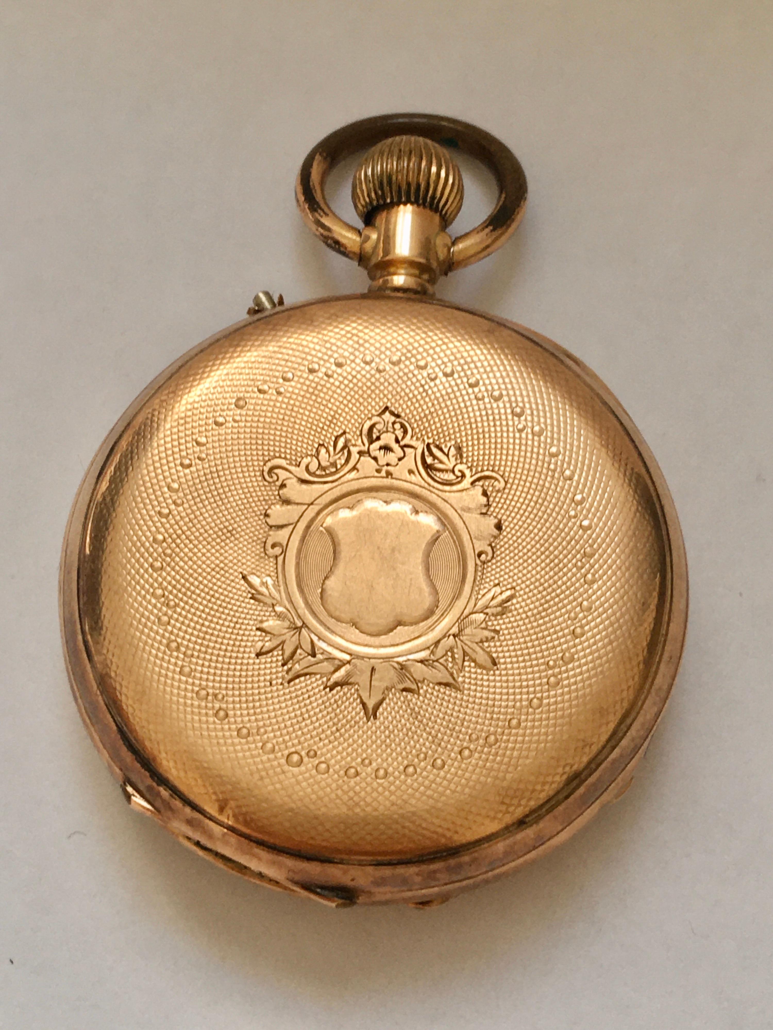 Small 14 Karat Gold Antique Ladies Pocket Watch For Sale 7