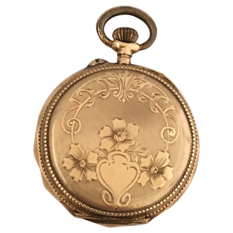 Small 14 Karat Gold KeyLess Fob / Pocket Watch, circa 1900 For Sale at