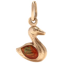 Small 14 Karat Yellow Gold and Enamel Duck Charm or Pendant