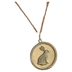 Small 14 KT Yellow Gold Chinese Zodiac Rabbit Medallion Pendant