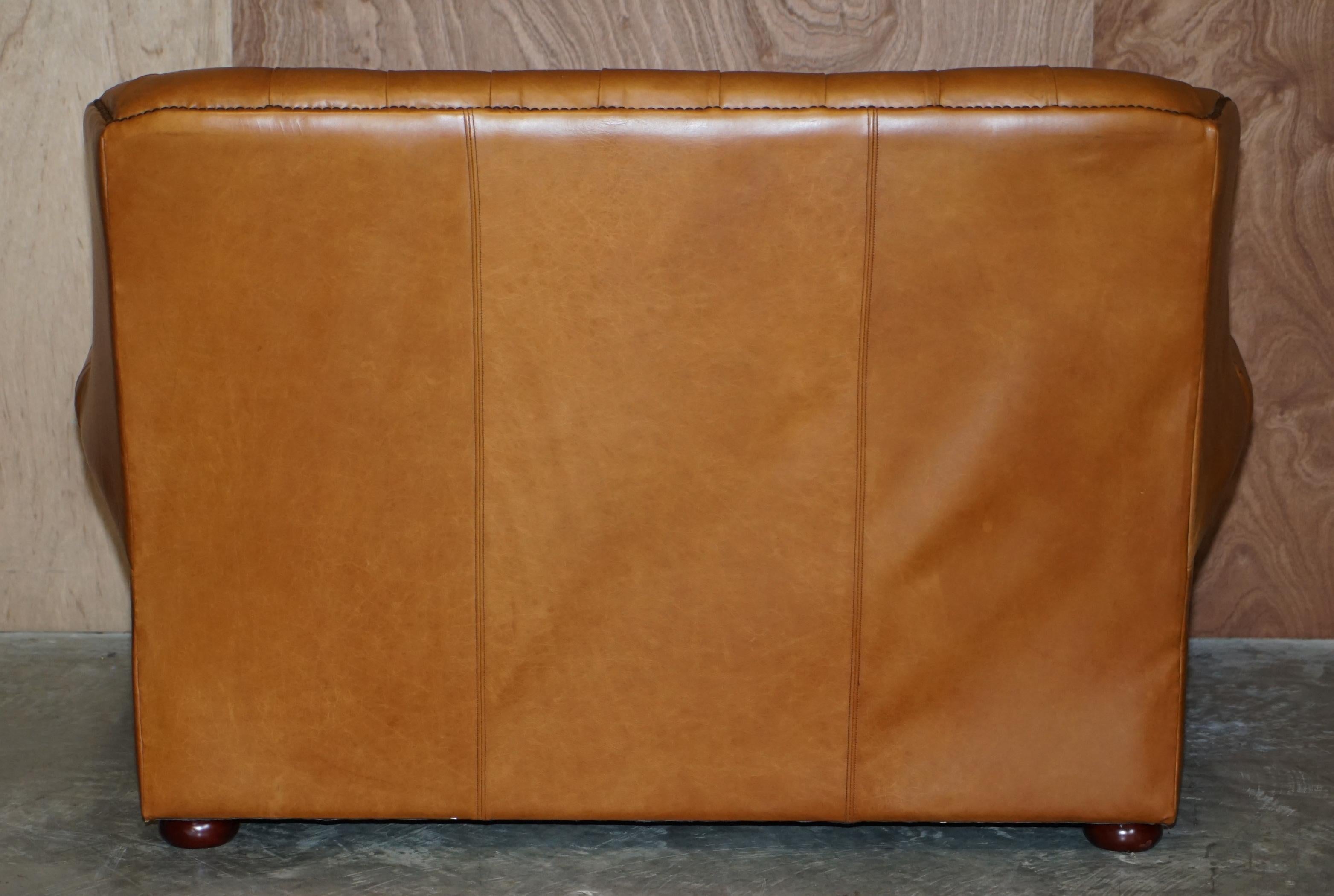 Small Wide Chesterfield Tan Brown Leather Tufted Sofa with High Back 5