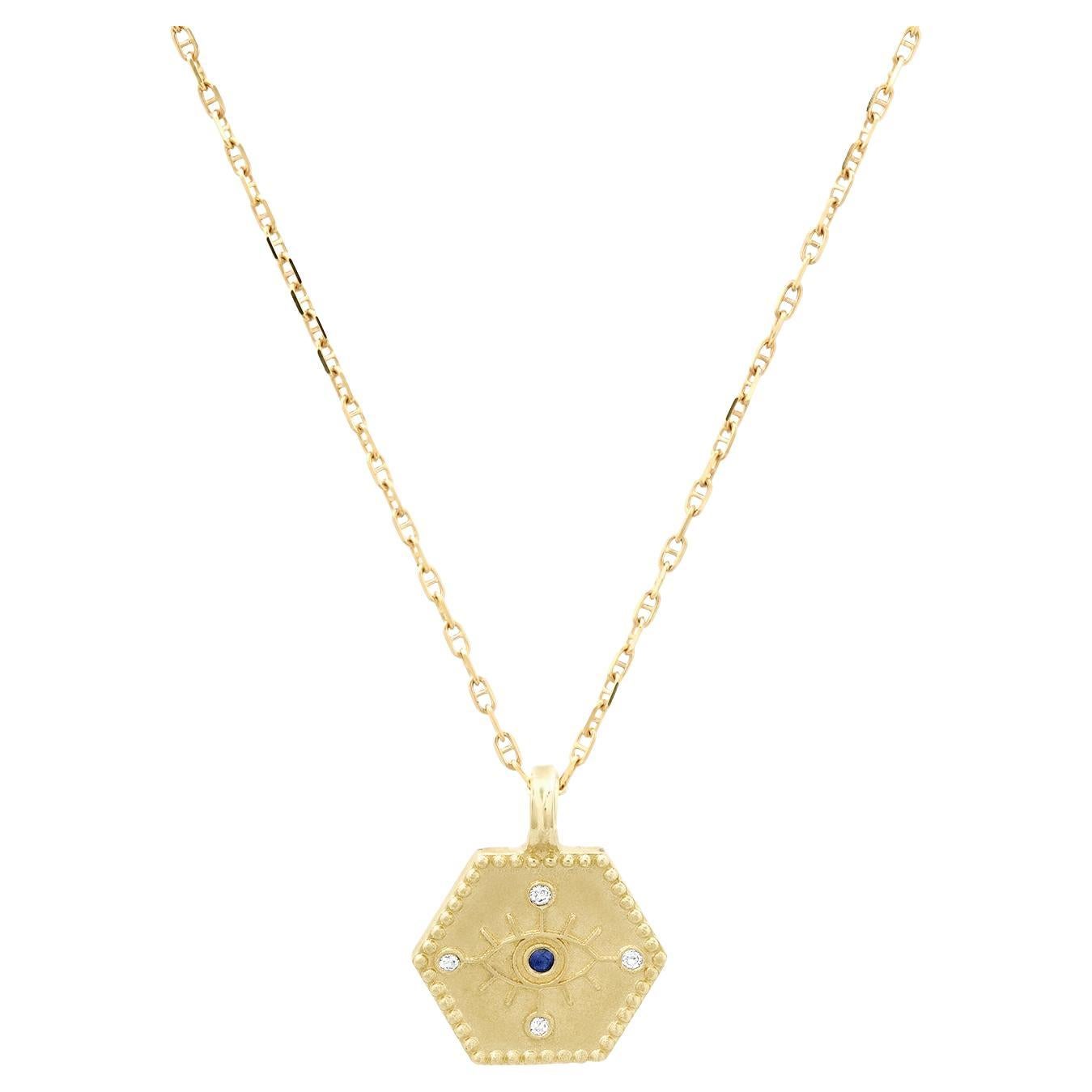 Small 14k Diamond & Sapphire Evil Eye Pendant Necklace
