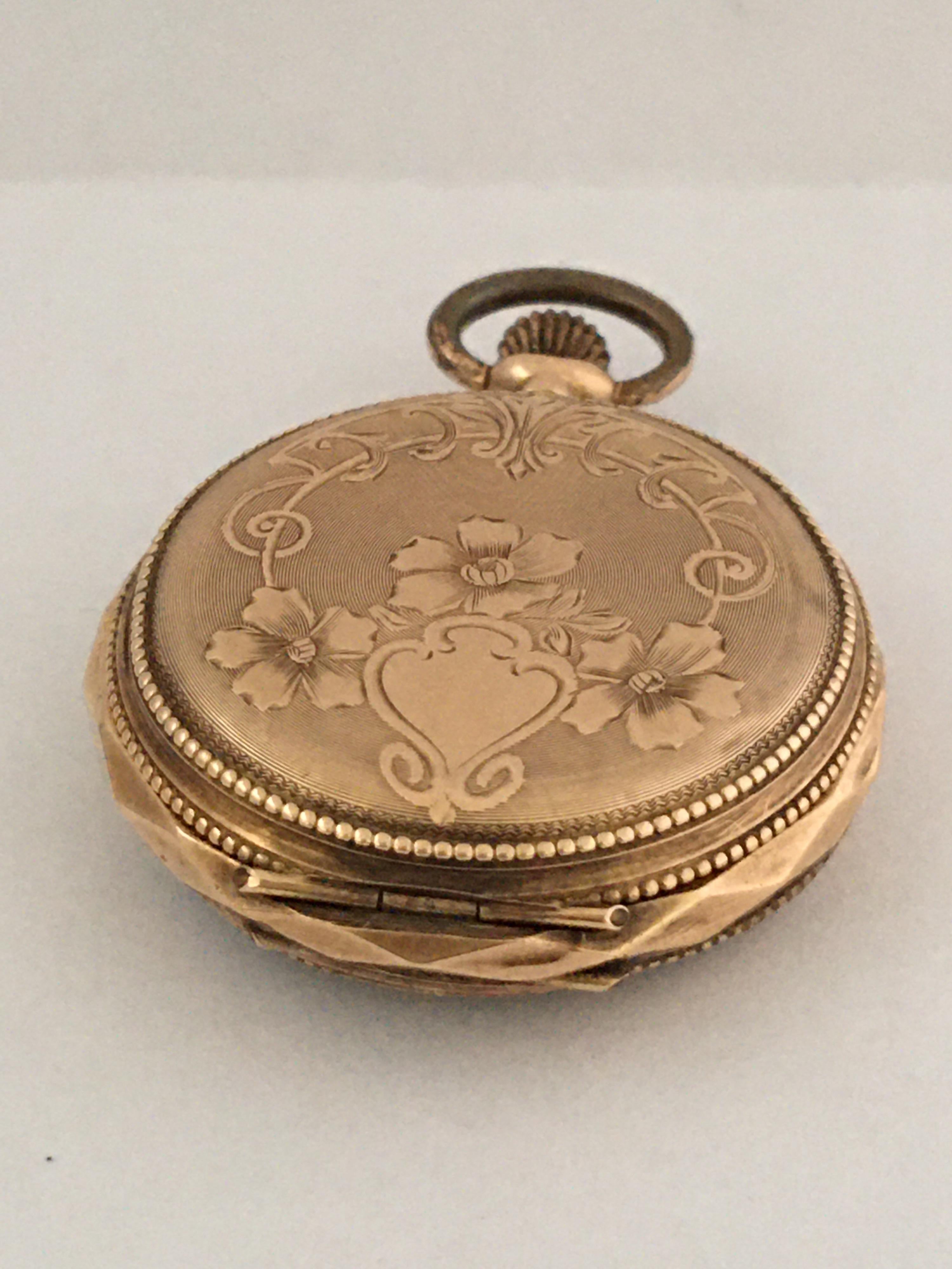 Small 14 Karat Gold Key-Less Fob / Pocket Watch, circa 1900 For Sale 4