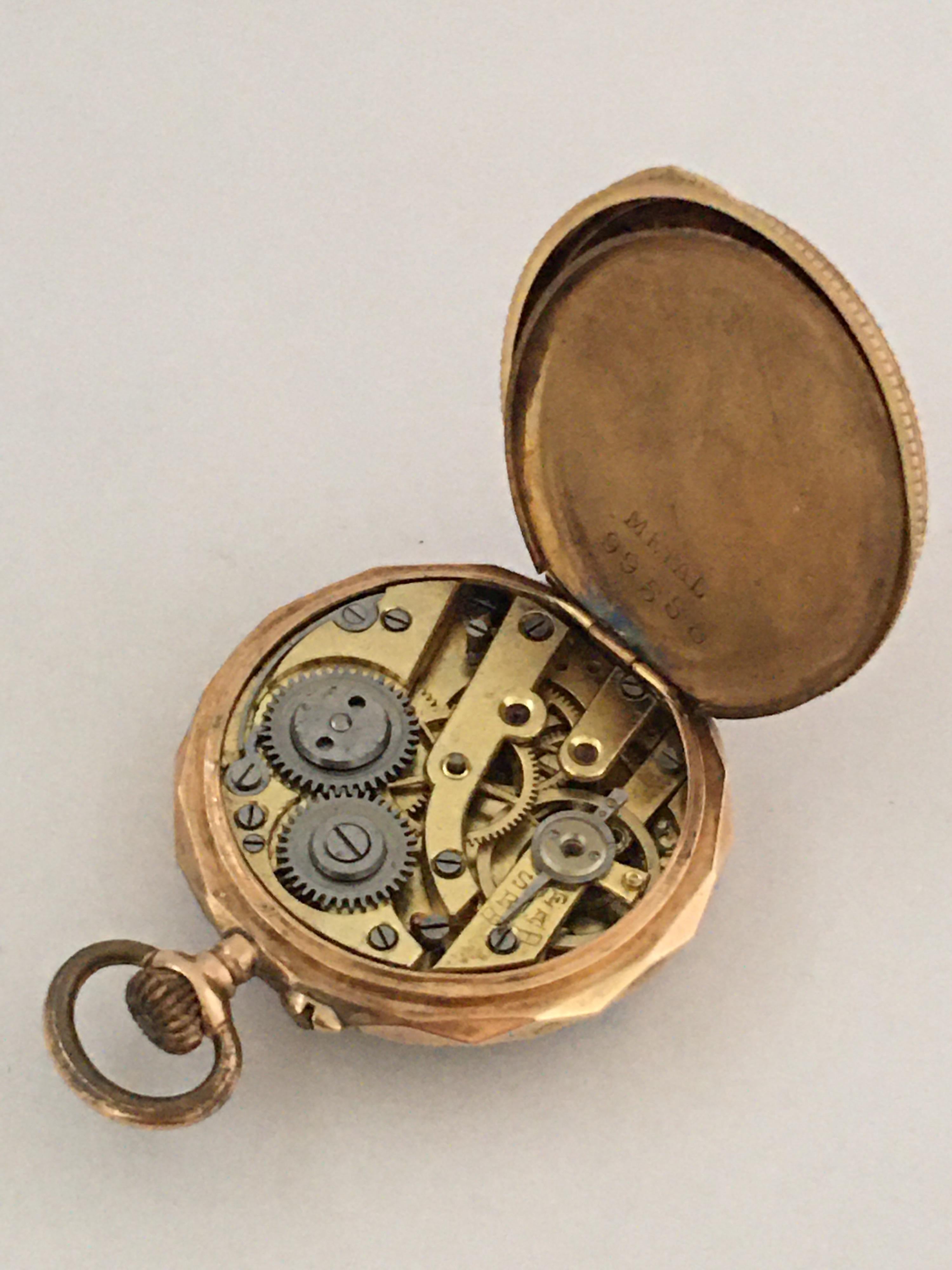 Women's or Men's Small 14 Karat Gold Key-Less Fob / Pocket Watch, circa 1900 For Sale