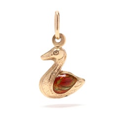 Small 14 Karat Yellow Gold and Enamel Duck Charm or Pendant