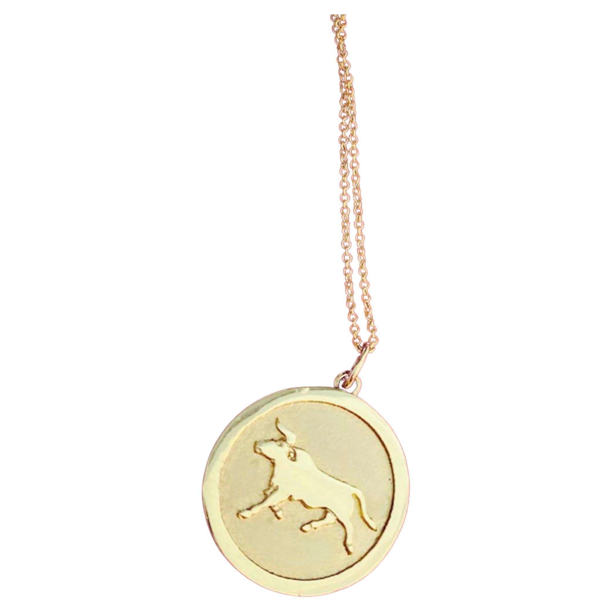 Small 14KT Yellow Gold Chinese Zodiac Ox Medallion
