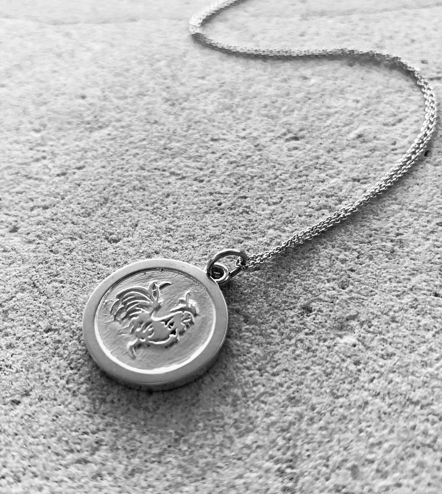 Women's or Men's Small 14KT Yellow Gold Chinese Zodiac Rooster Medallion For Sale
