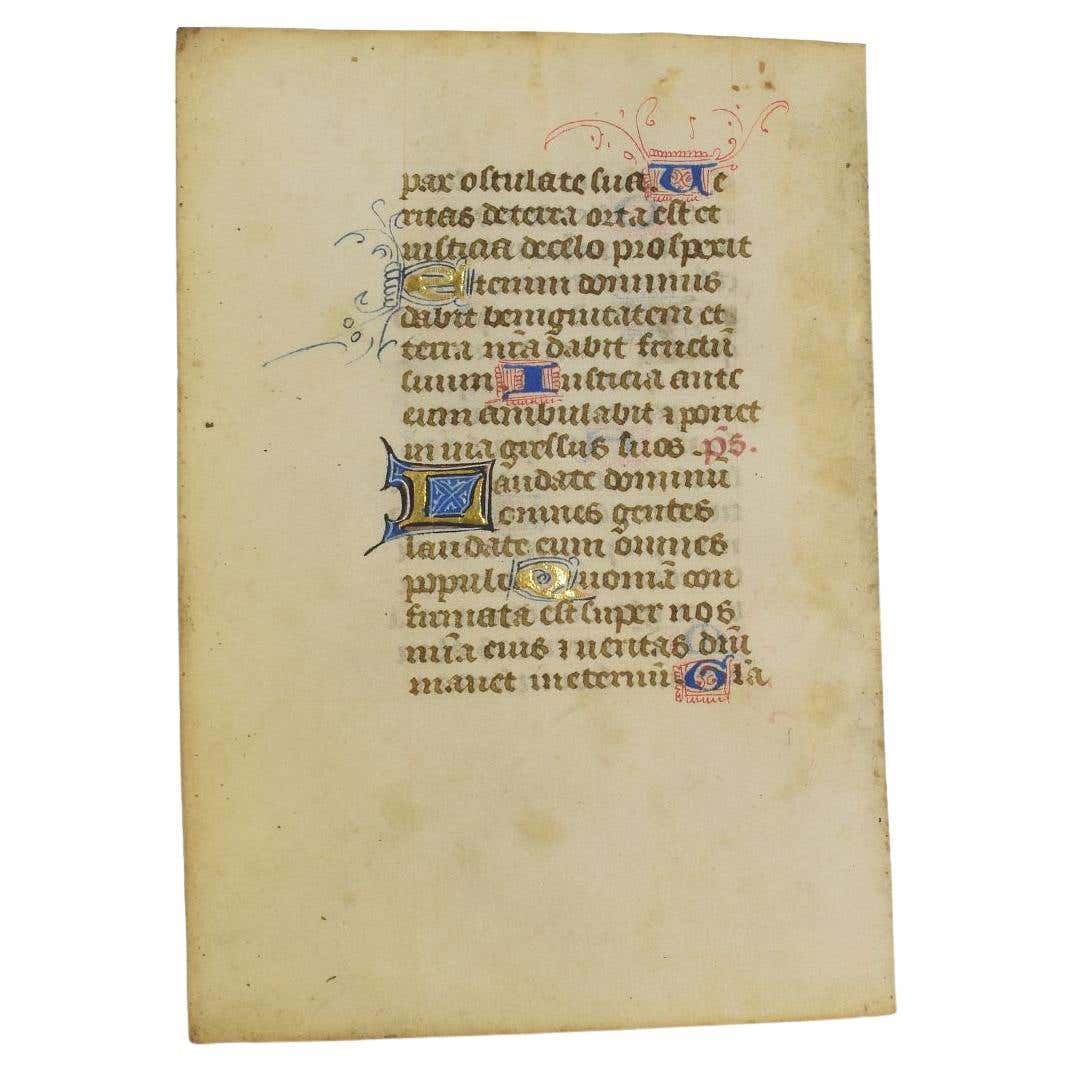 Fifteenth Century Script Small 15th Century French Illuminated Vellum Book Page, Handwriting For ...